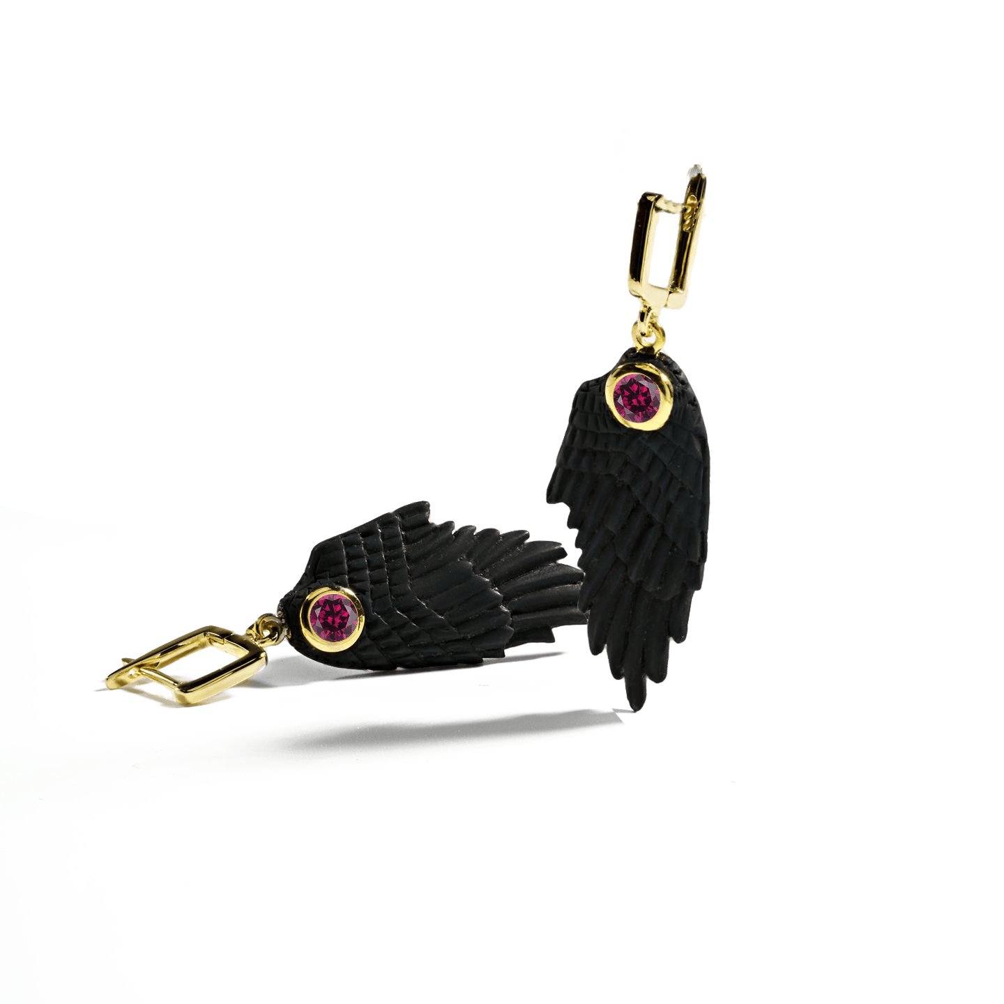 Fligelli Wing Earrings Co-Designed with Custom Gemstone & Plating Options: Garnet, Sapphire, Blue Topaz, Citrine, Amethyst, Rhodolite, Black or White Rhodium, Gold, Anthracite