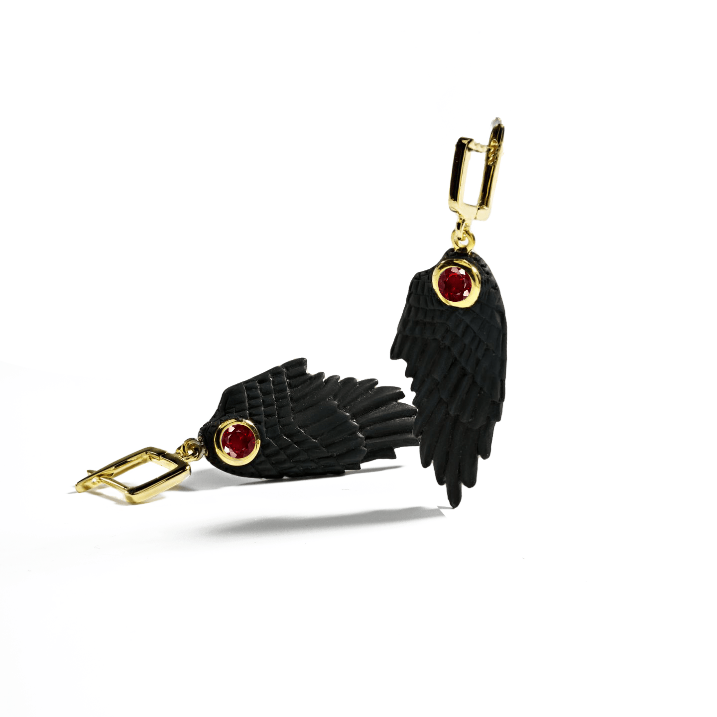 Fligelli Wing Earrings Co-Designed with Custom Gemstone & Plating Options: Garnet, Sapphire, Blue Topaz, Citrine, Amethyst, Rhodolite, Black or White Rhodium, Gold, Anthracite