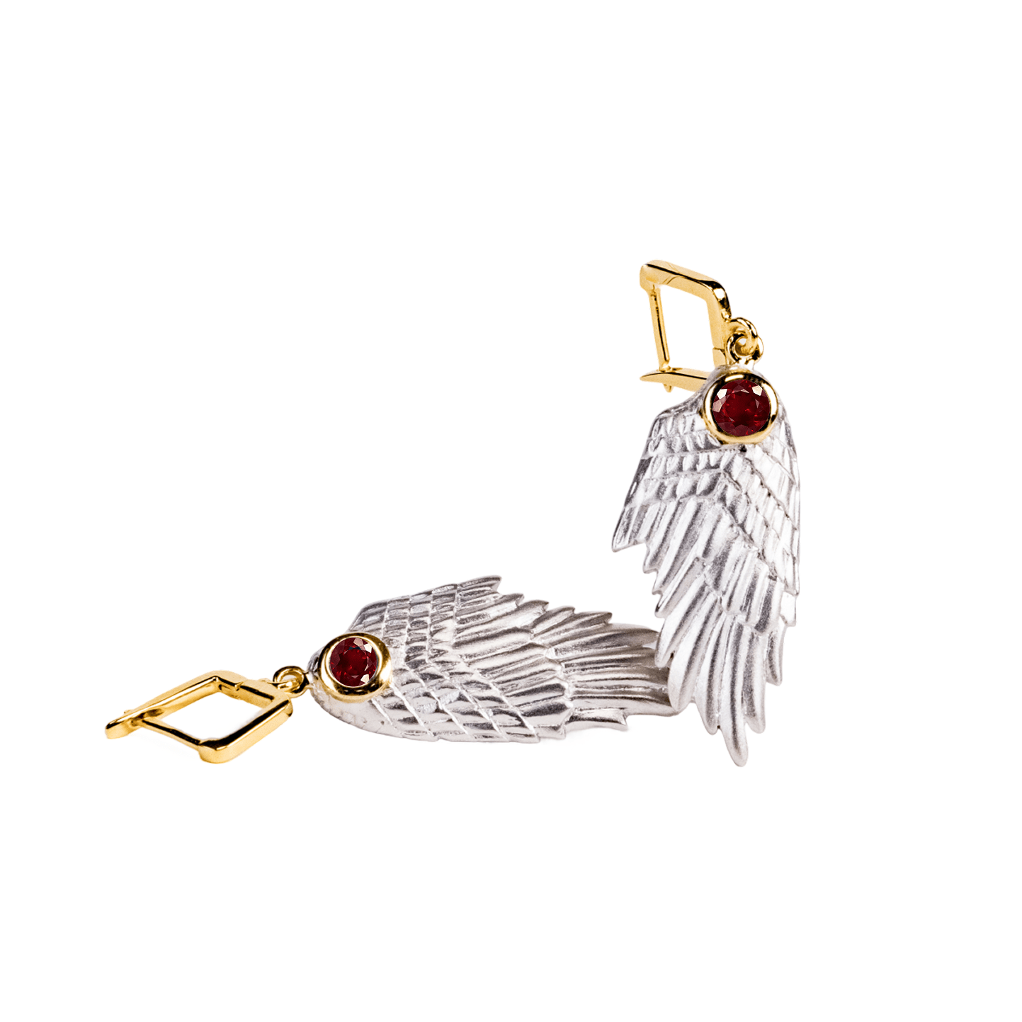 Fligelli Wing Earrings Co-Designed with Custom Gemstone & Plating Options: Garnet, Sapphire, Blue Topaz, Citrine, Amethyst, Rhodolite, Black or White Rhodium, Gold, Anthracite