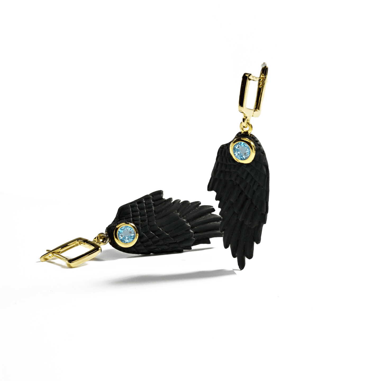 Fligelli Wing Earrings Co-Designed with Custom Gemstone & Plating Options: Garnet, Sapphire, Blue Topaz, Citrine, Amethyst, Rhodolite, Black or White Rhodium, Gold, Anthracite