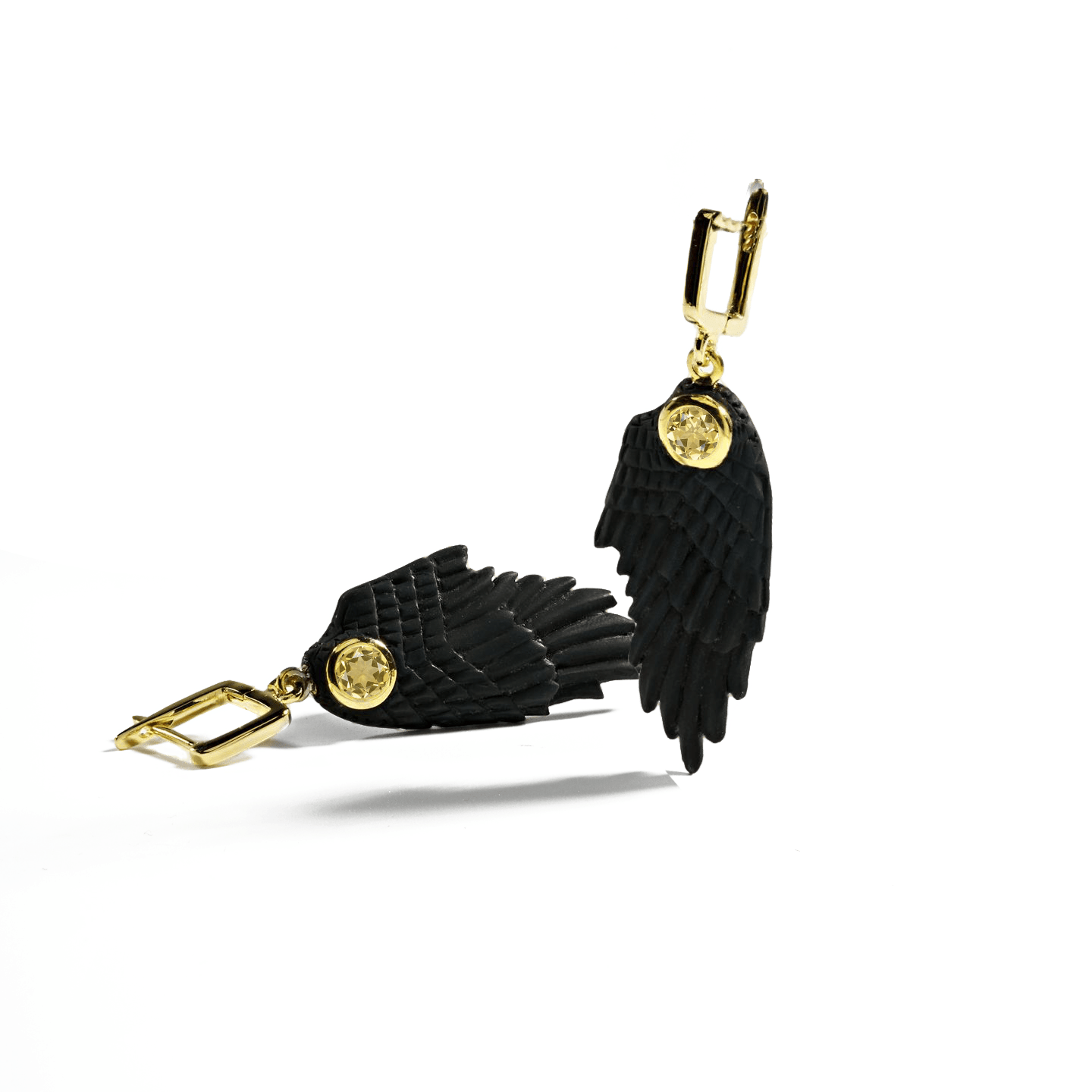 Fligelli Wing Earrings Co-Designed with Custom Gemstone & Plating Options: Garnet, Sapphire, Blue Topaz, Citrine, Amethyst, Rhodolite, Black or White Rhodium, Gold, Anthracite