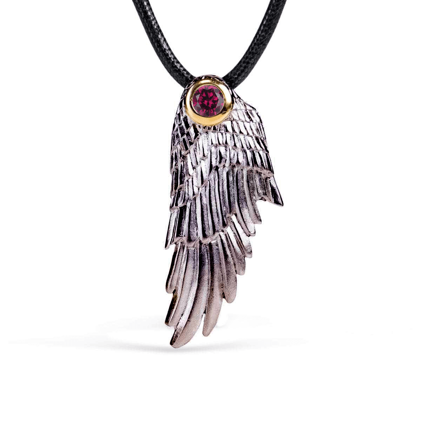 Fligelli Wing Pendant Personalized & Co-Designed with Custom Options: Garnet, Sapphire, Citrine, Amethyst, Rhodolite, White or Black Rhodium, Anthracite, Gold