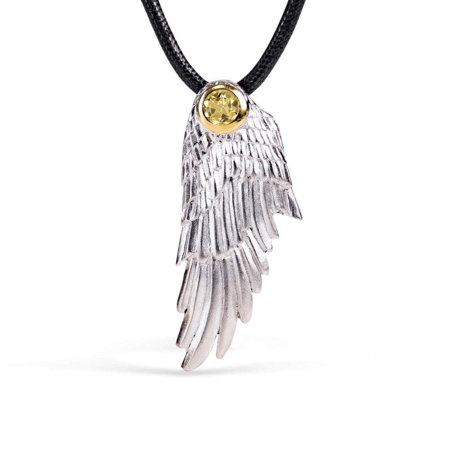 Fligelli Wing Pendant Personalized & Co-Designed with Custom Options: Garnet, Sapphire, Citrine, Amethyst, Rhodolite, White or Black Rhodium, Anthracite, Gold
