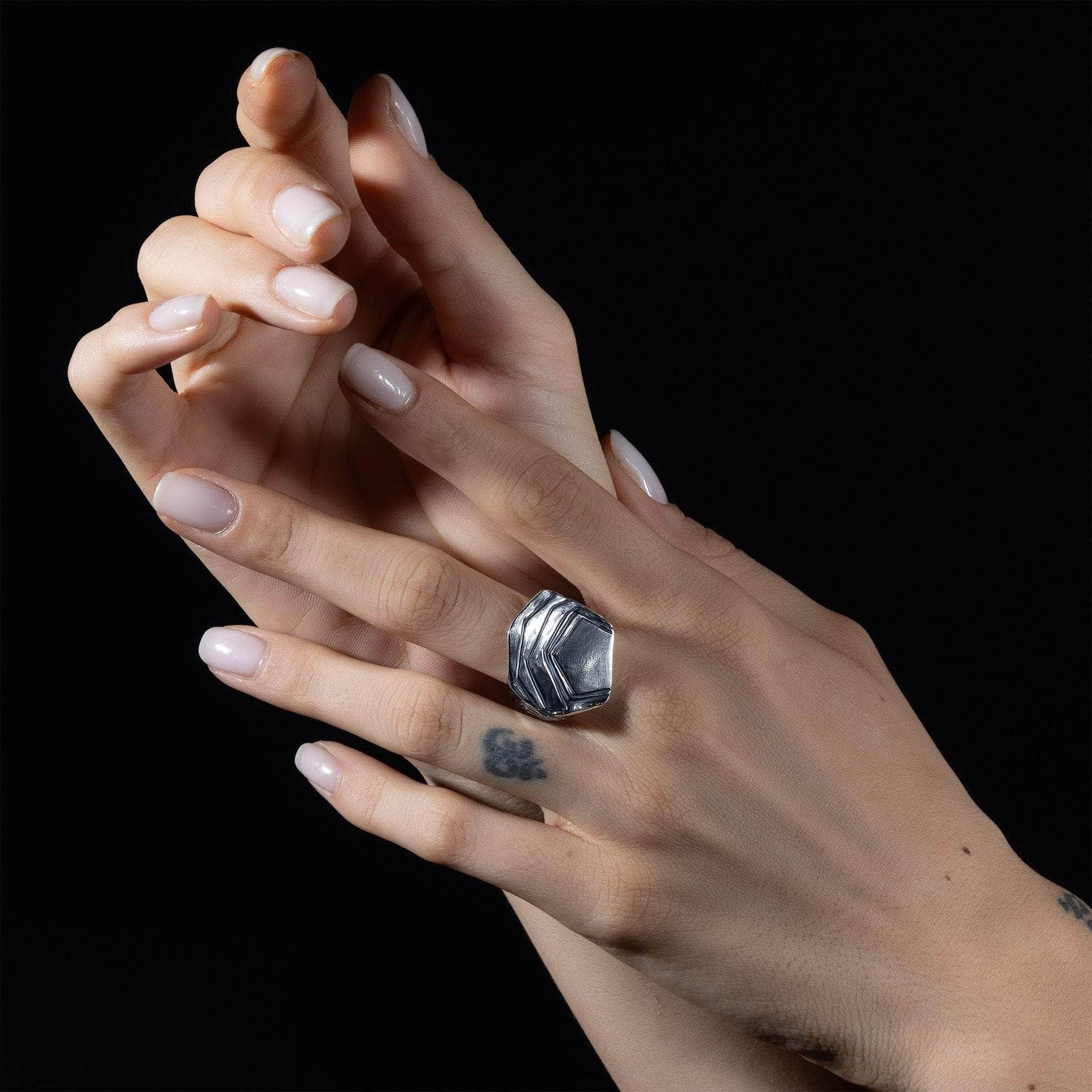Forge Textured Sterling Silver Ring with Rippled, Layered Effect