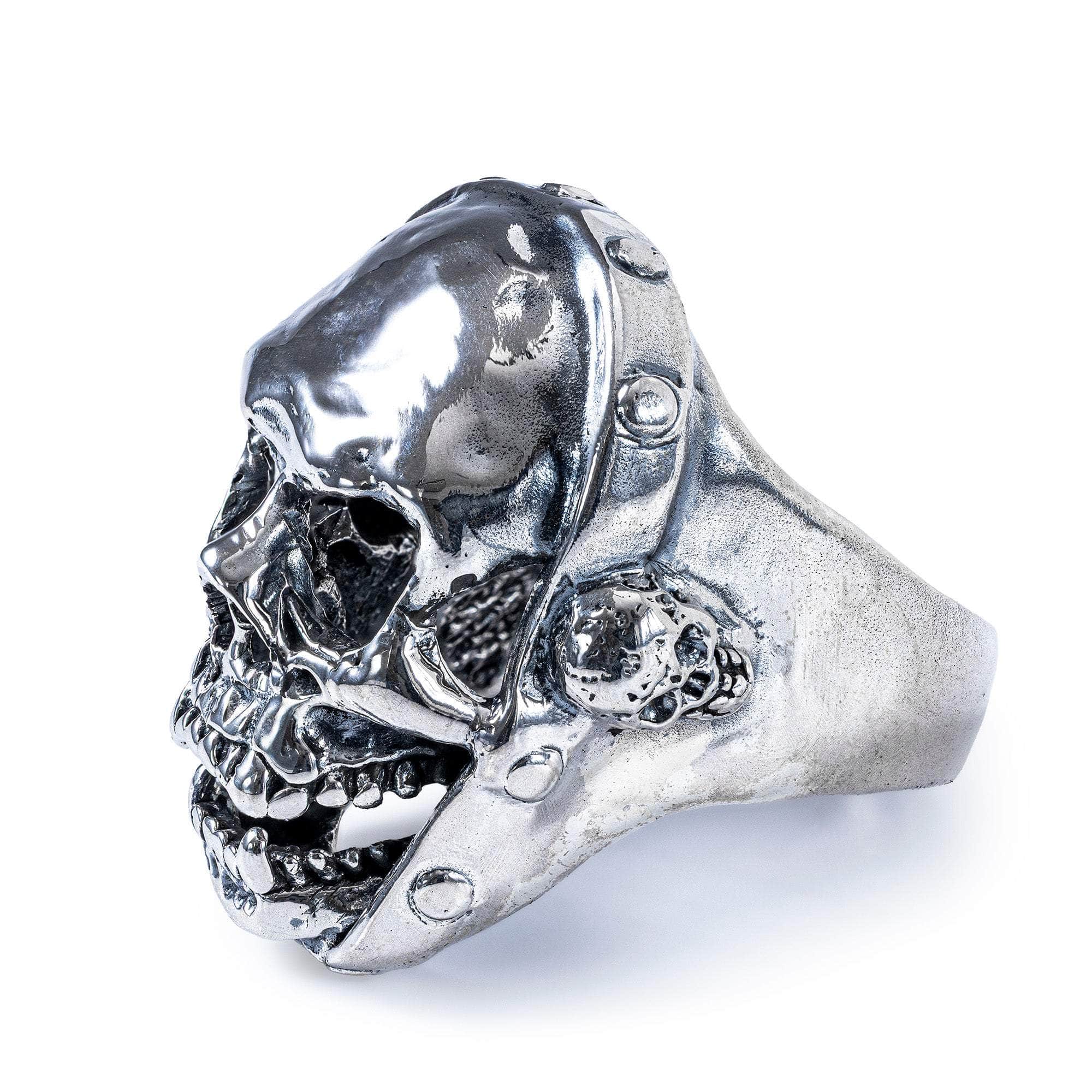 Funeste Oxidized 925 Silver Gothic Skull Ring Inspired by Biker Jewelry
