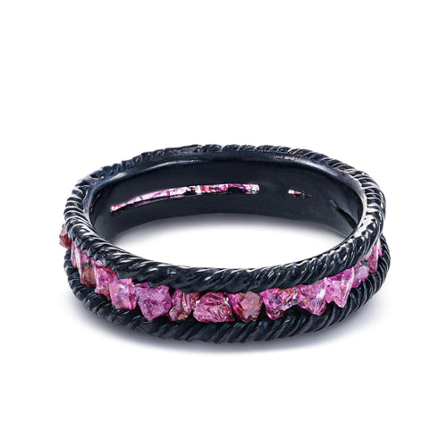 Gaiete 925 Silver Ring Plated with Black Anthracite & Set with Raw Ruby