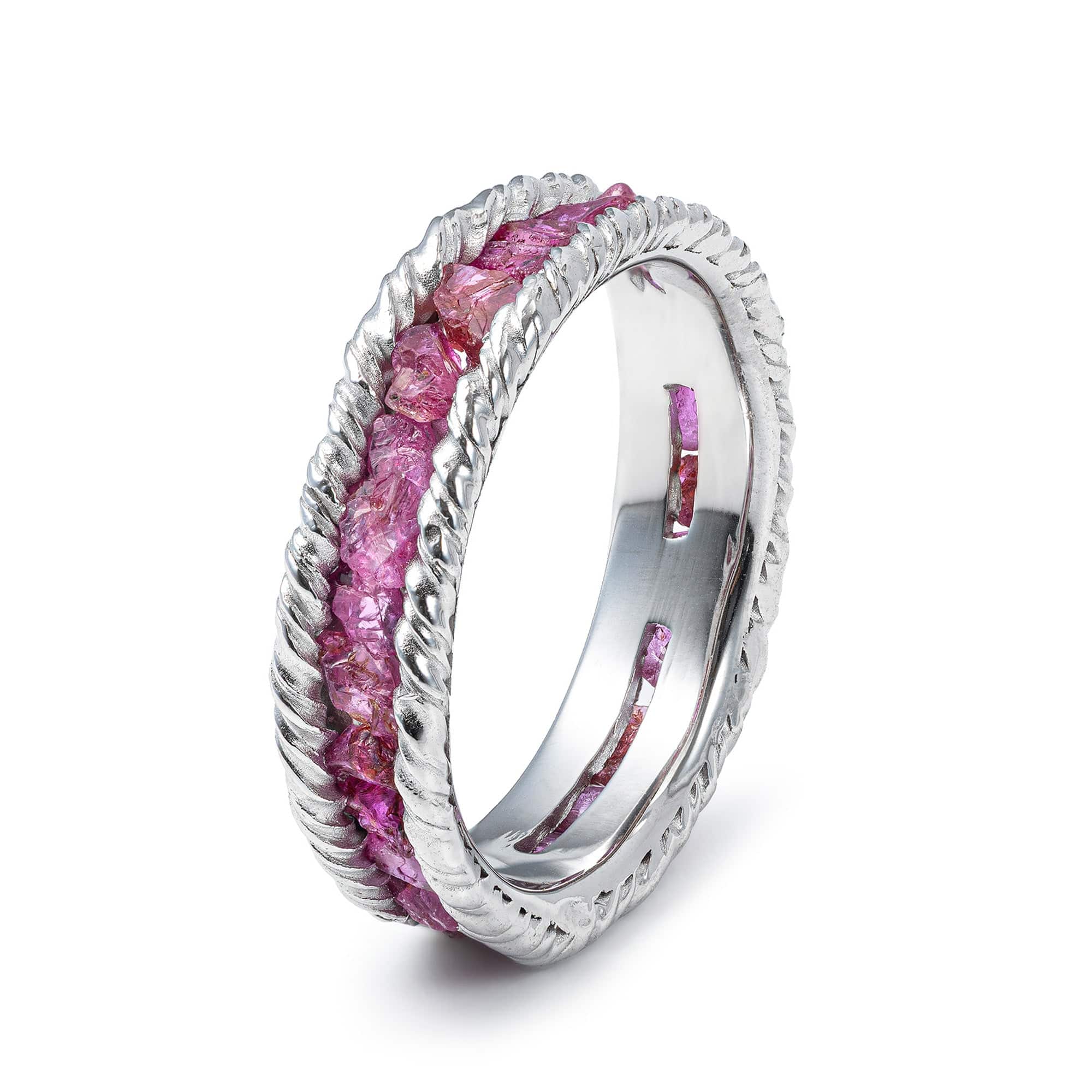 Gaiete 925 Silver Ring Plated with White Rhodium & Set with Raw Ruby