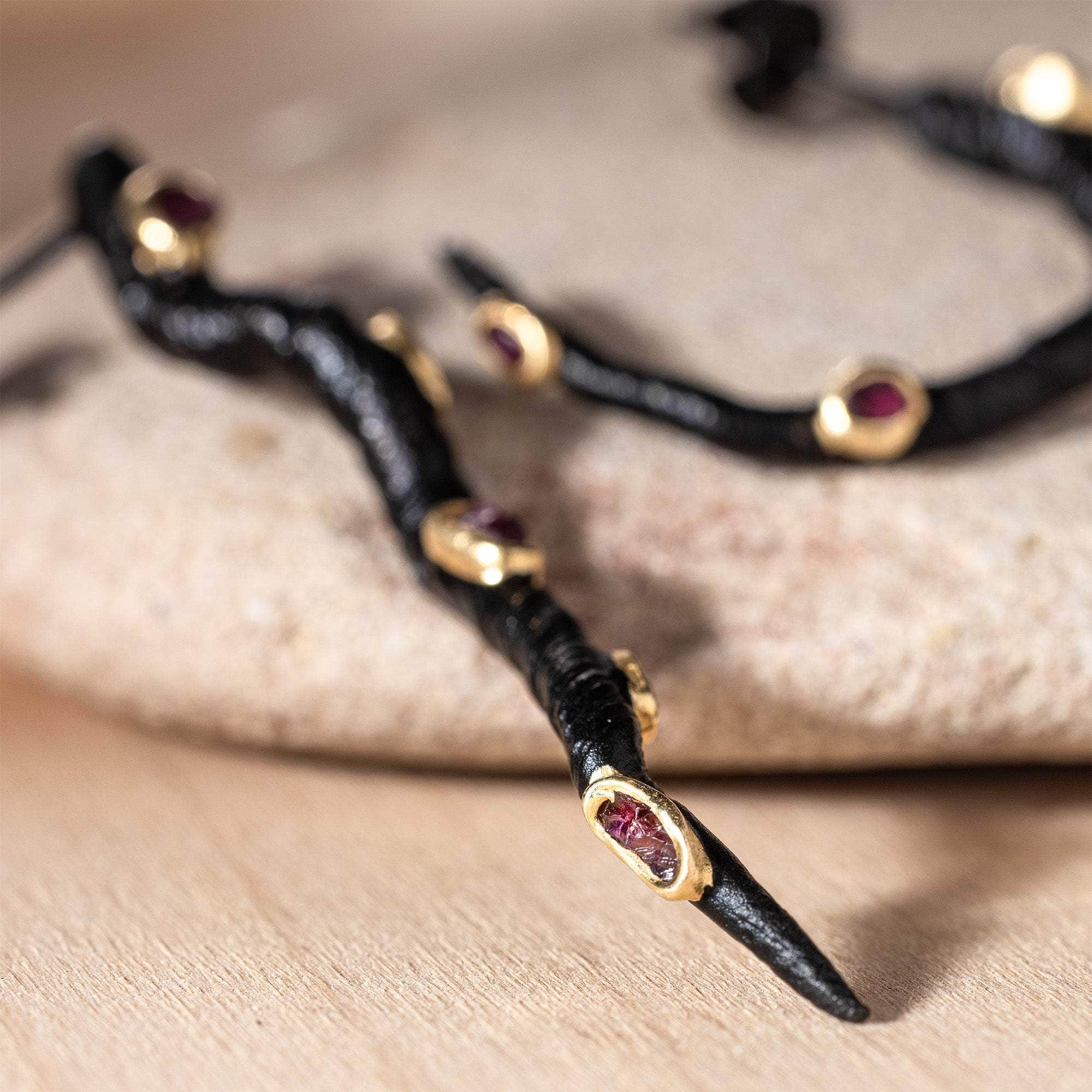 Nox Anthracite Plated 925 Silver Asymmetric Earrings with Natural Raw Ruby