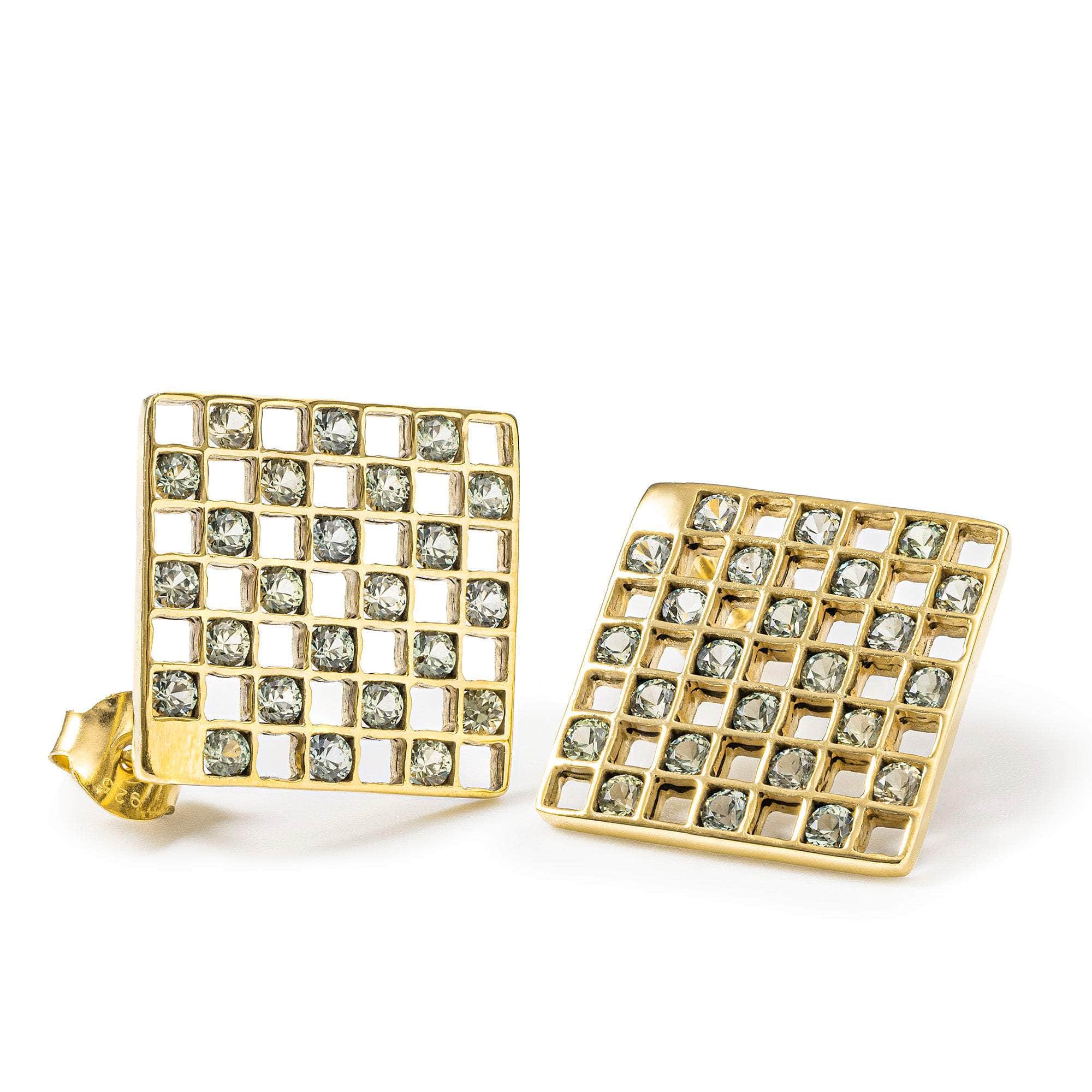 Aether Sleek Geometric Earrings with Natural Green Sapphire in Anthracite Plated Sterling Silver