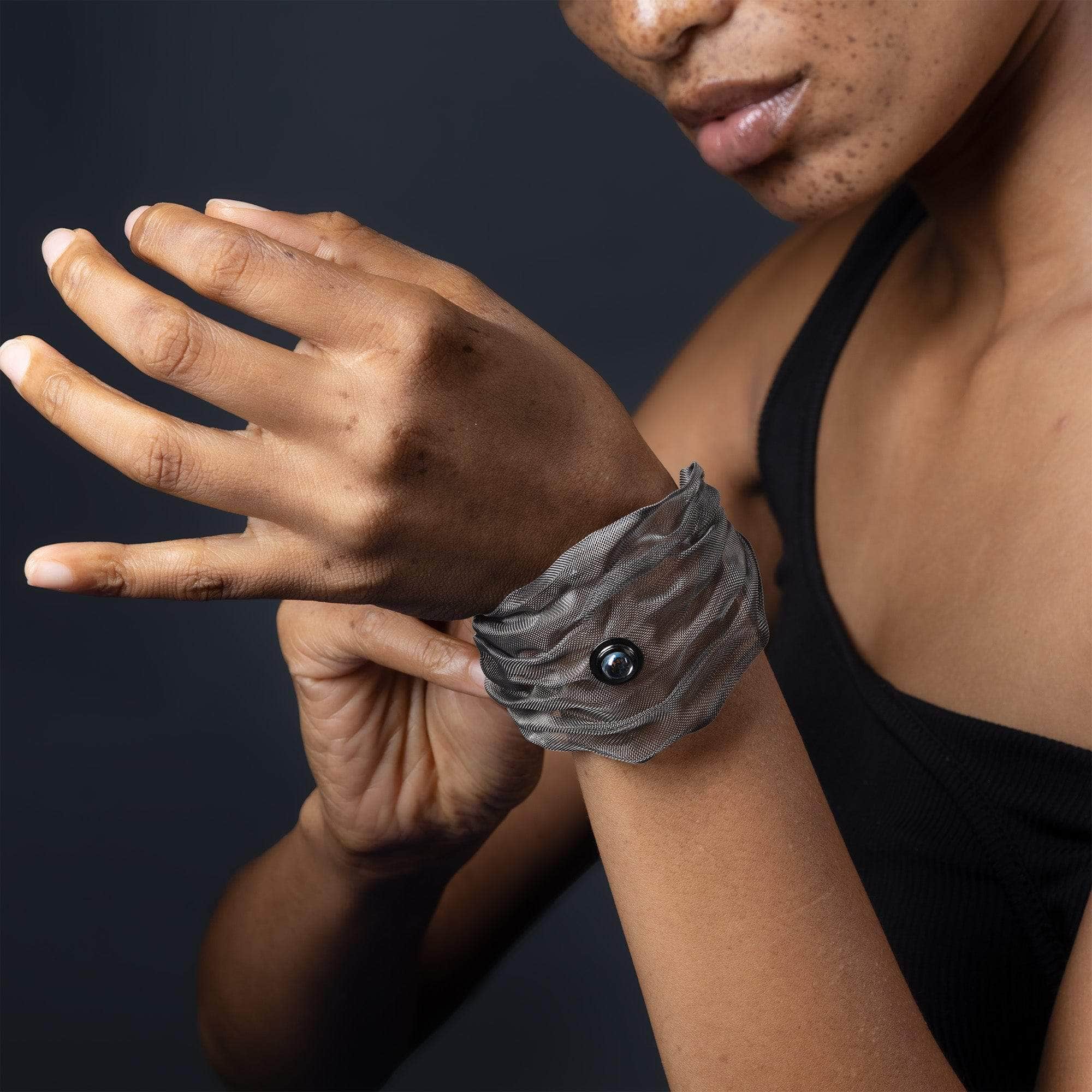 Anqa Titanium Mesh and Sterling Silver Bracelet with Blue Topaz