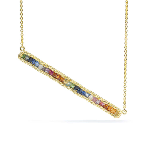 Lithos Gold-Plated Sterling Silver Necklace with Natural Raw Mixed Color Sapphires