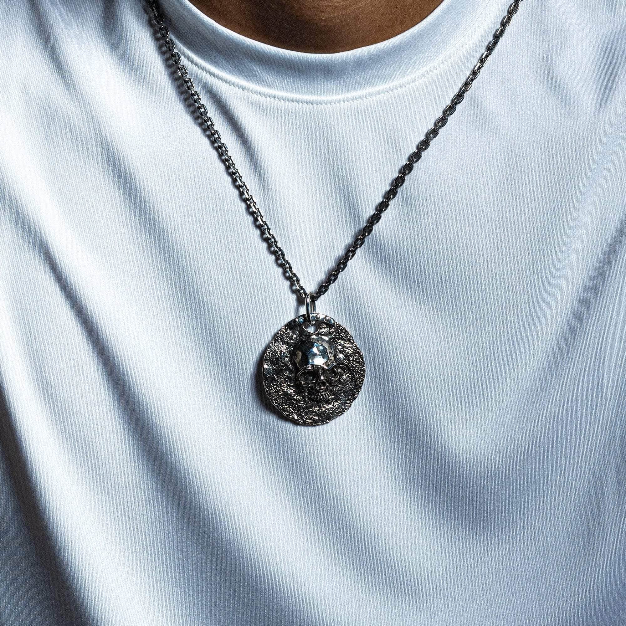 Aziel Sterling Silver Pendant with Timeworn Skull Relief