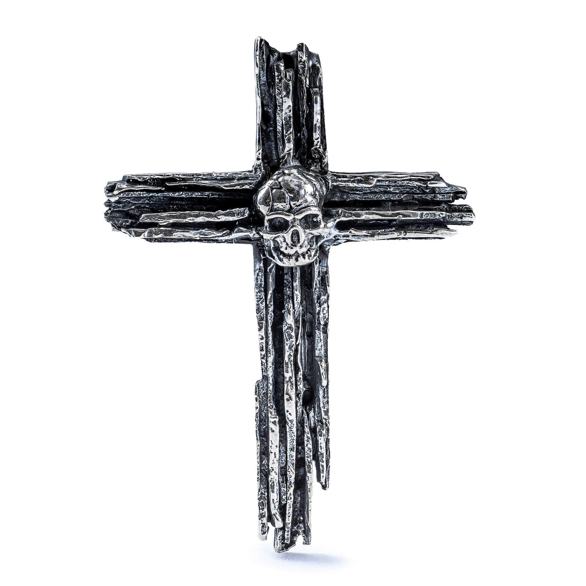 Croix Gothic Oxidized 925 Silver Cross Pendant with Skull Design