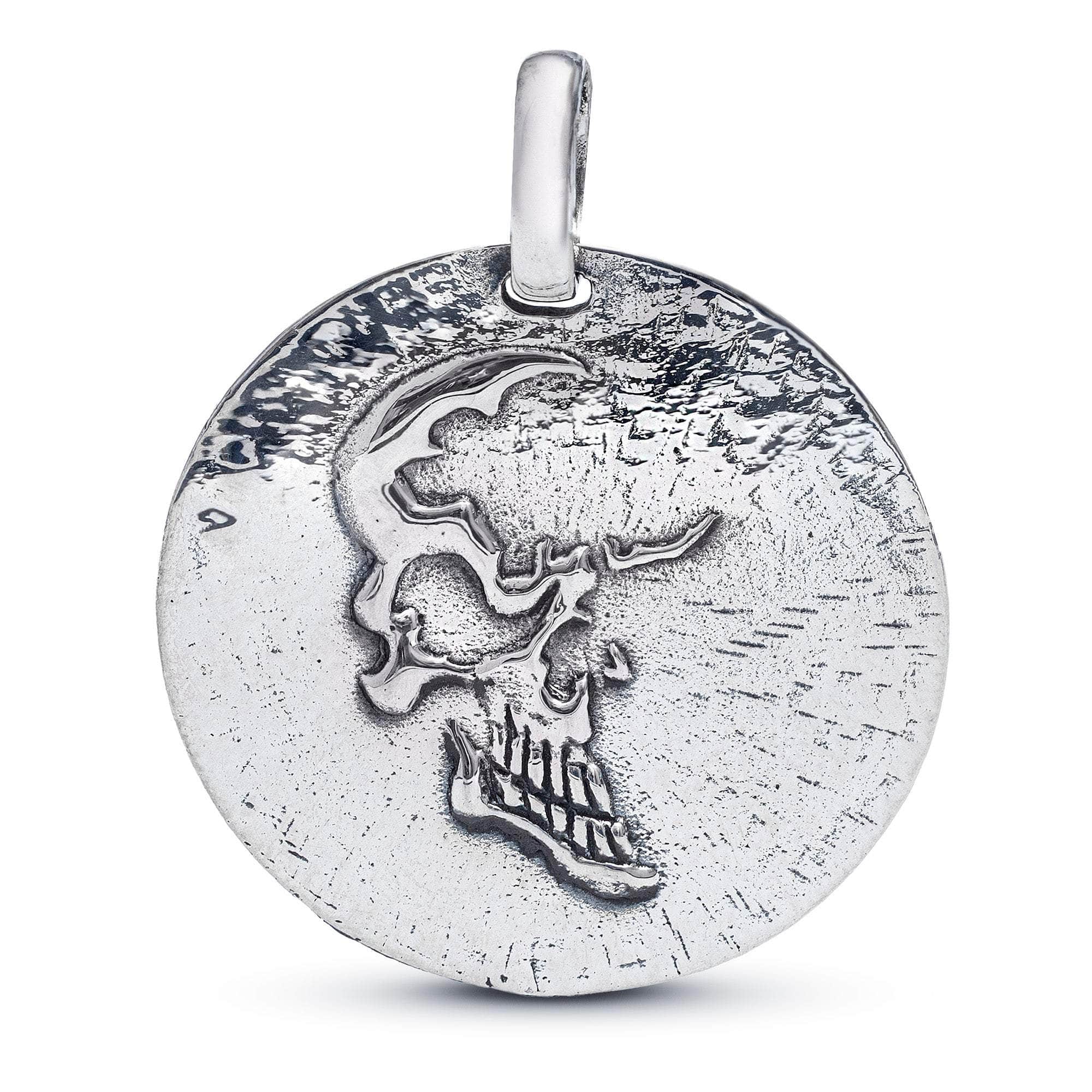 Dhara Oxidized 925 Sterling Silver Round Pendant with Half-Skull Relief
