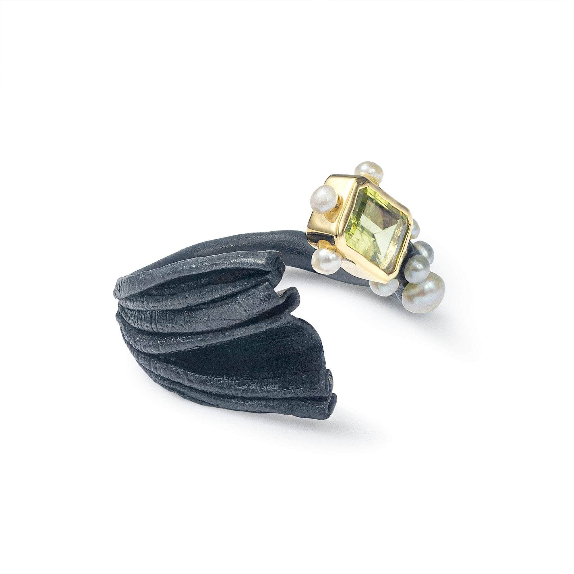 Gemme Peridot and White Pearl Ring GERMAN KABIRSKI