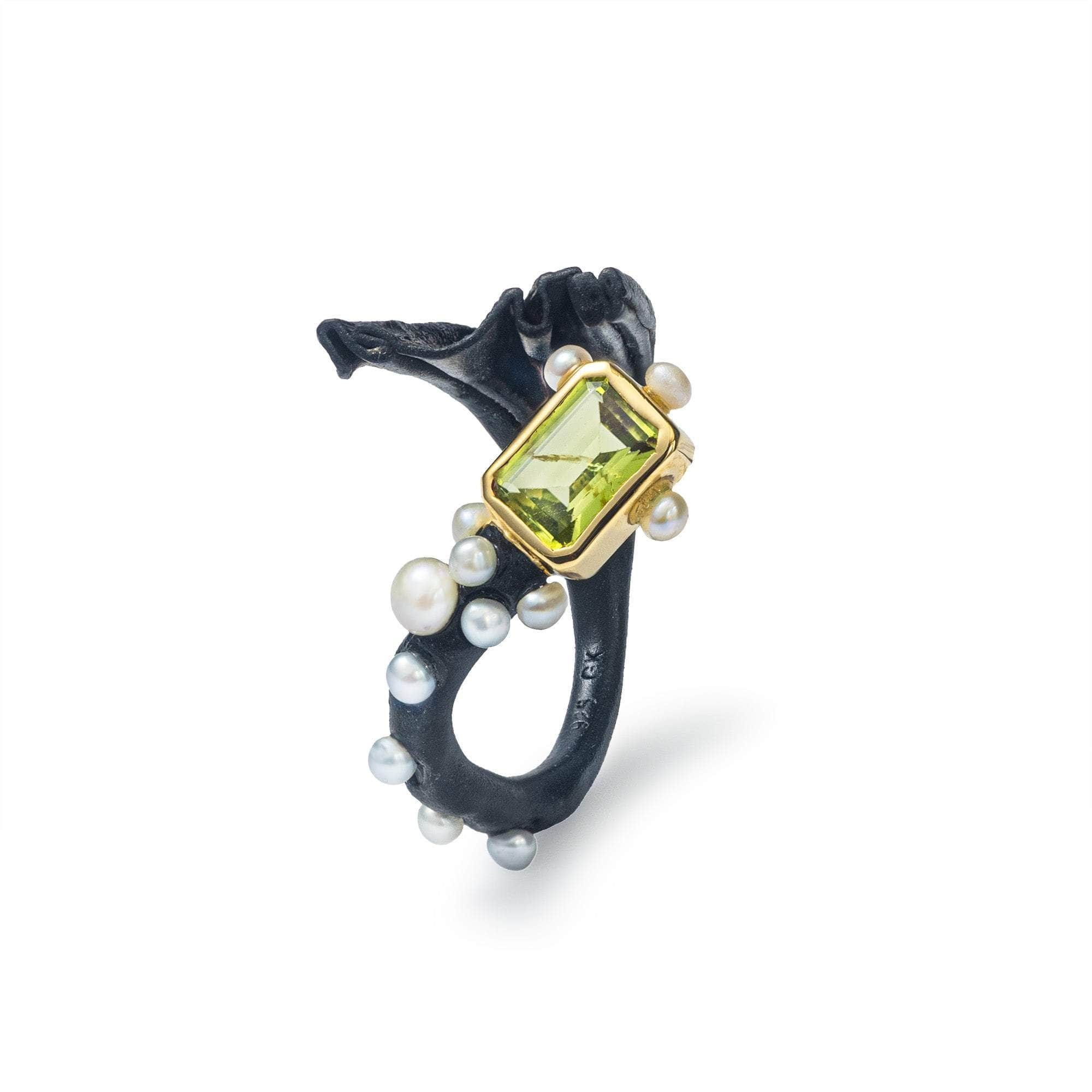 Gemme Peridot and White Pearl Ring GERMAN KABIRSKI