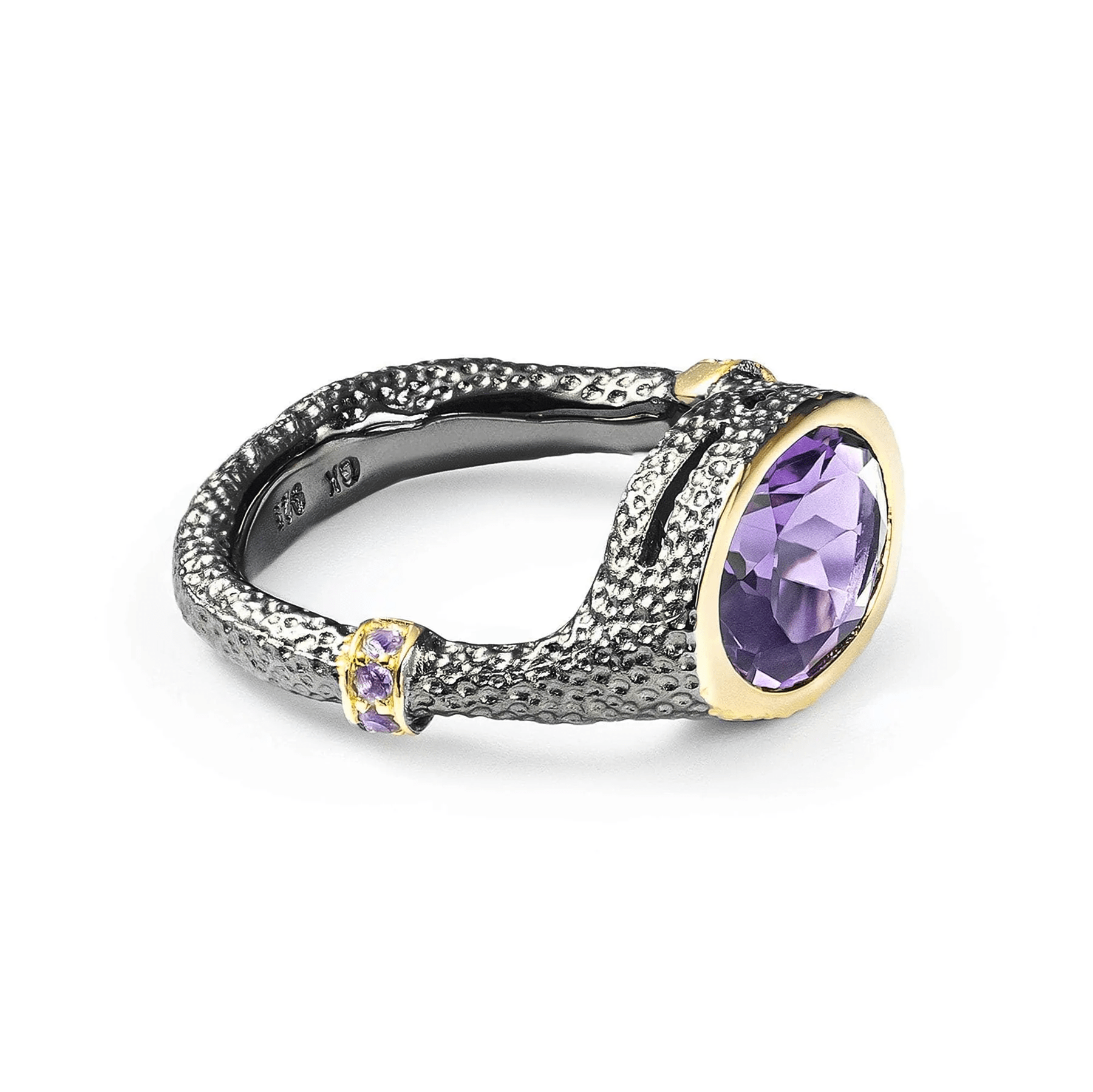Gestin Iconic Amethyst Silver Ring in Black Rhodium and 18K Gold