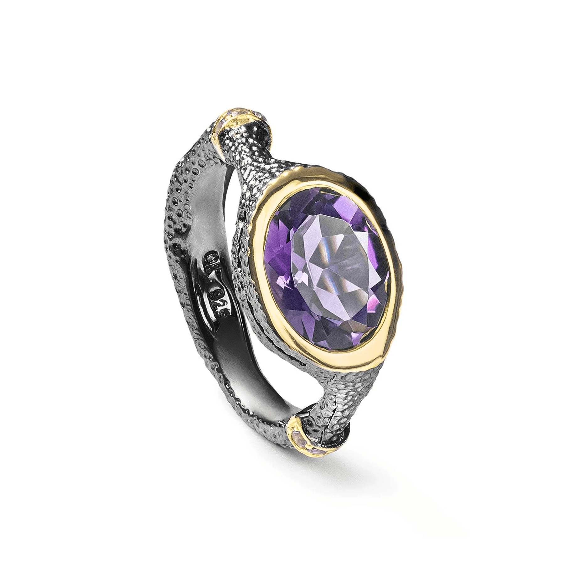 Gestin Iconic Amethyst Silver Ring in Black Rhodium and 18K Gold