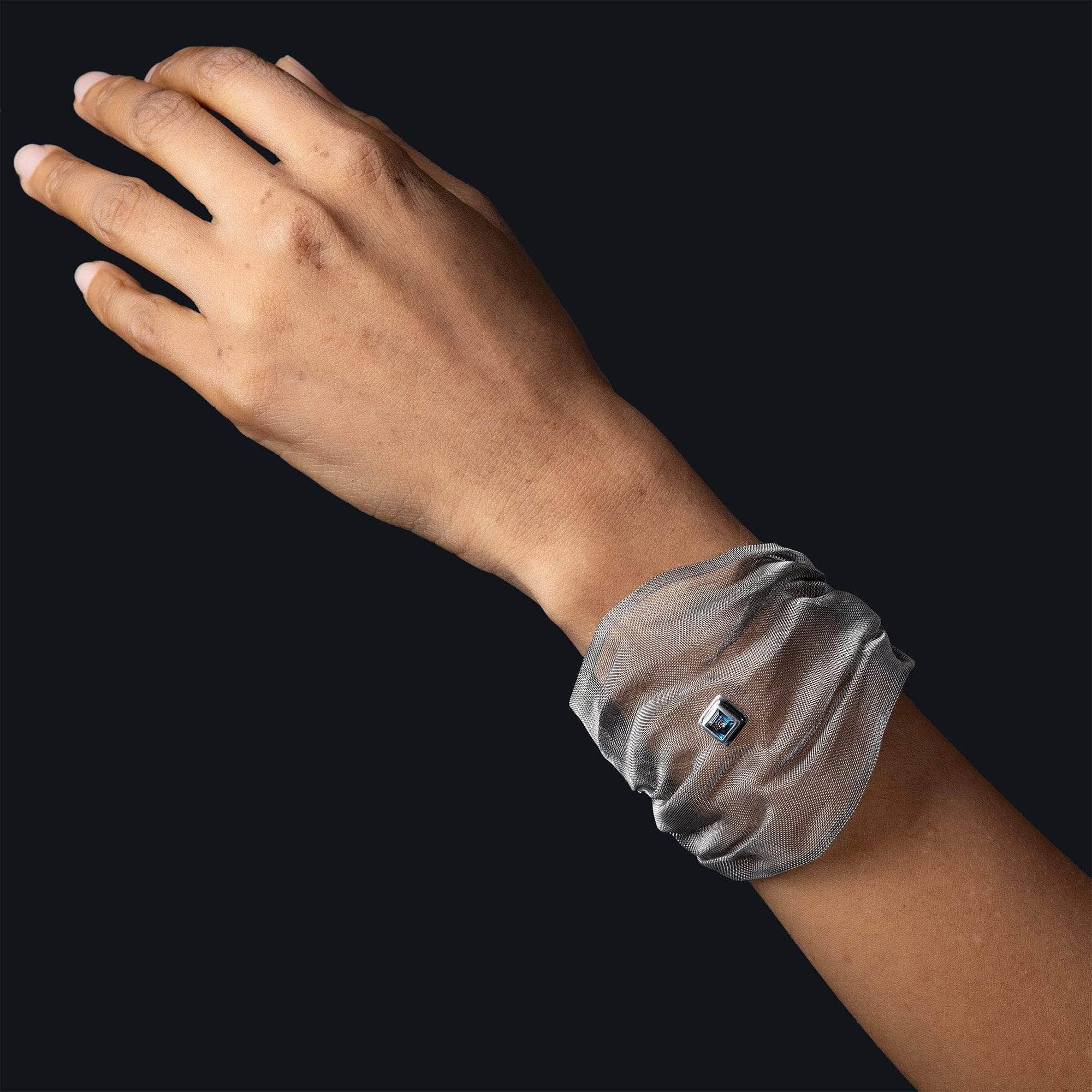 Fibrex Titanium Mesh and 925 Silver Soft Bracelet with Princess-Cut Blue Topaz