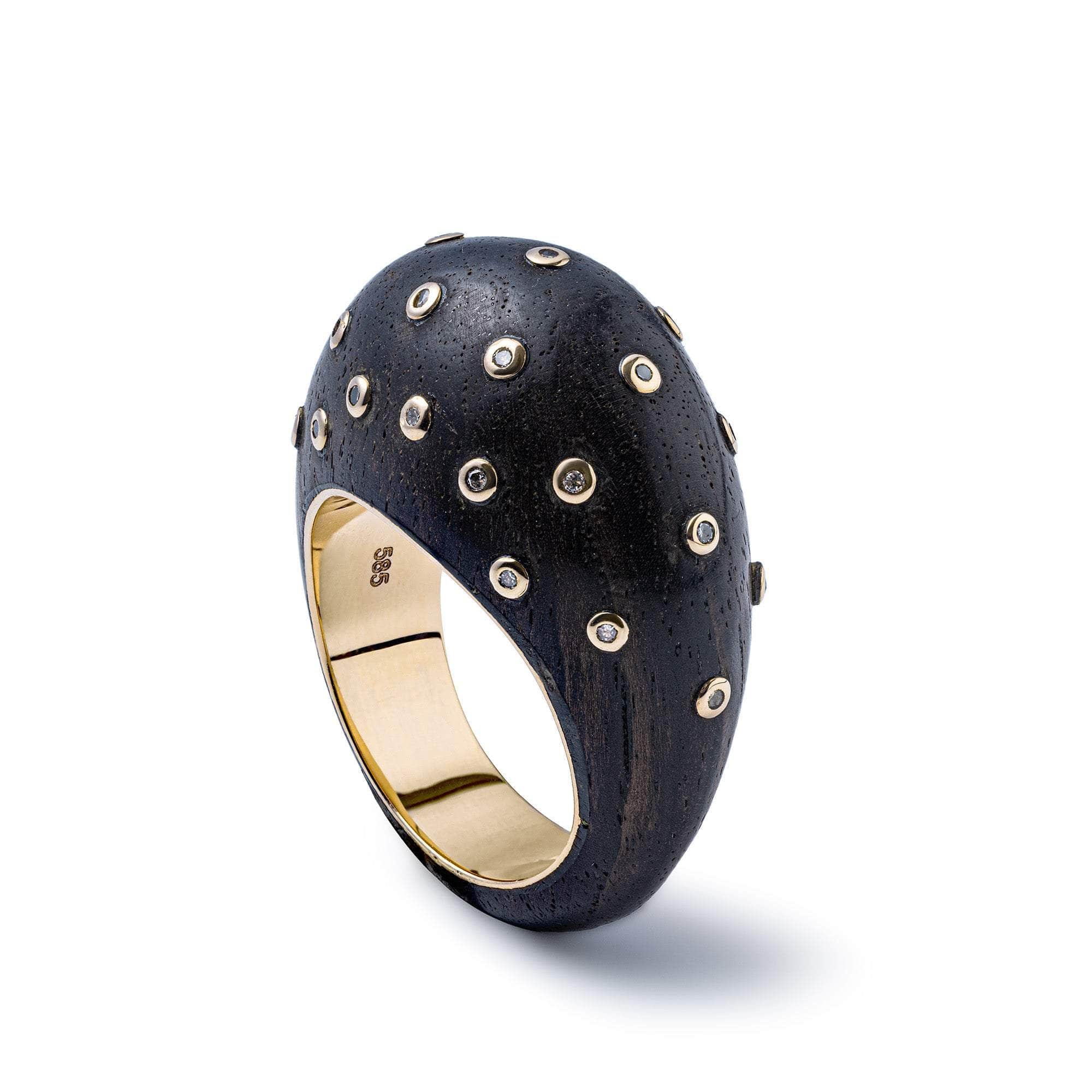 Tirion Rosewood Ring with Diamonds and 14K Gold Band