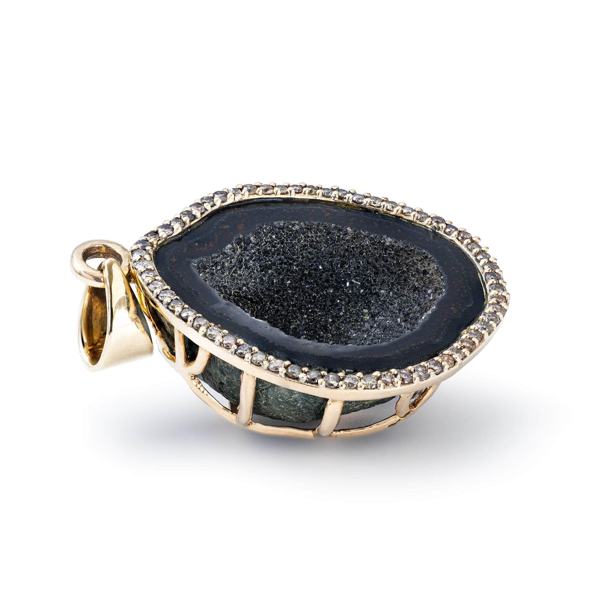 Adamas Agate Geode Pendant with Champagne Diamonds in 14K Gold