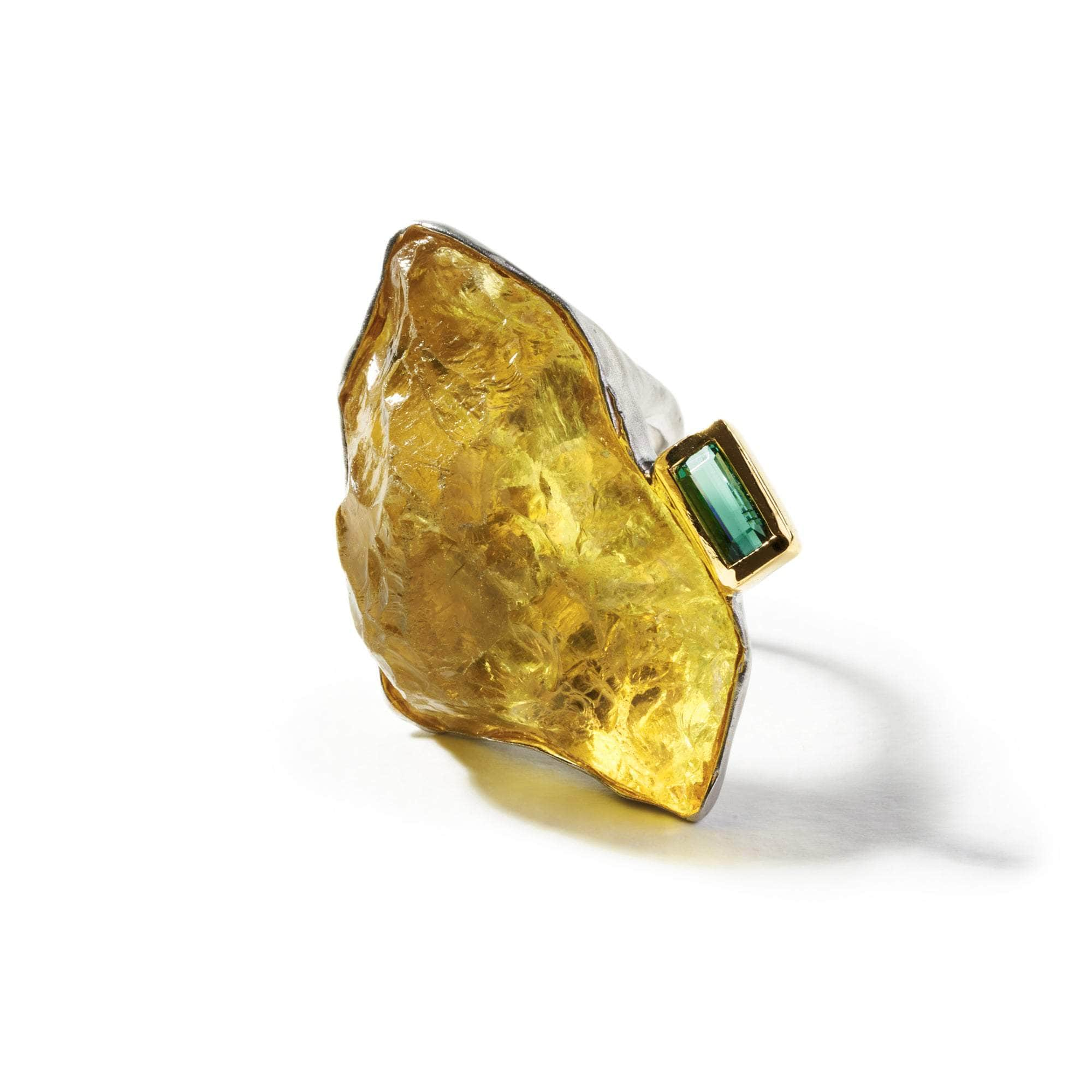 Hagne Rough Lemon Quartz and Green Tourmaline Ring GERMAN KABIRSKI