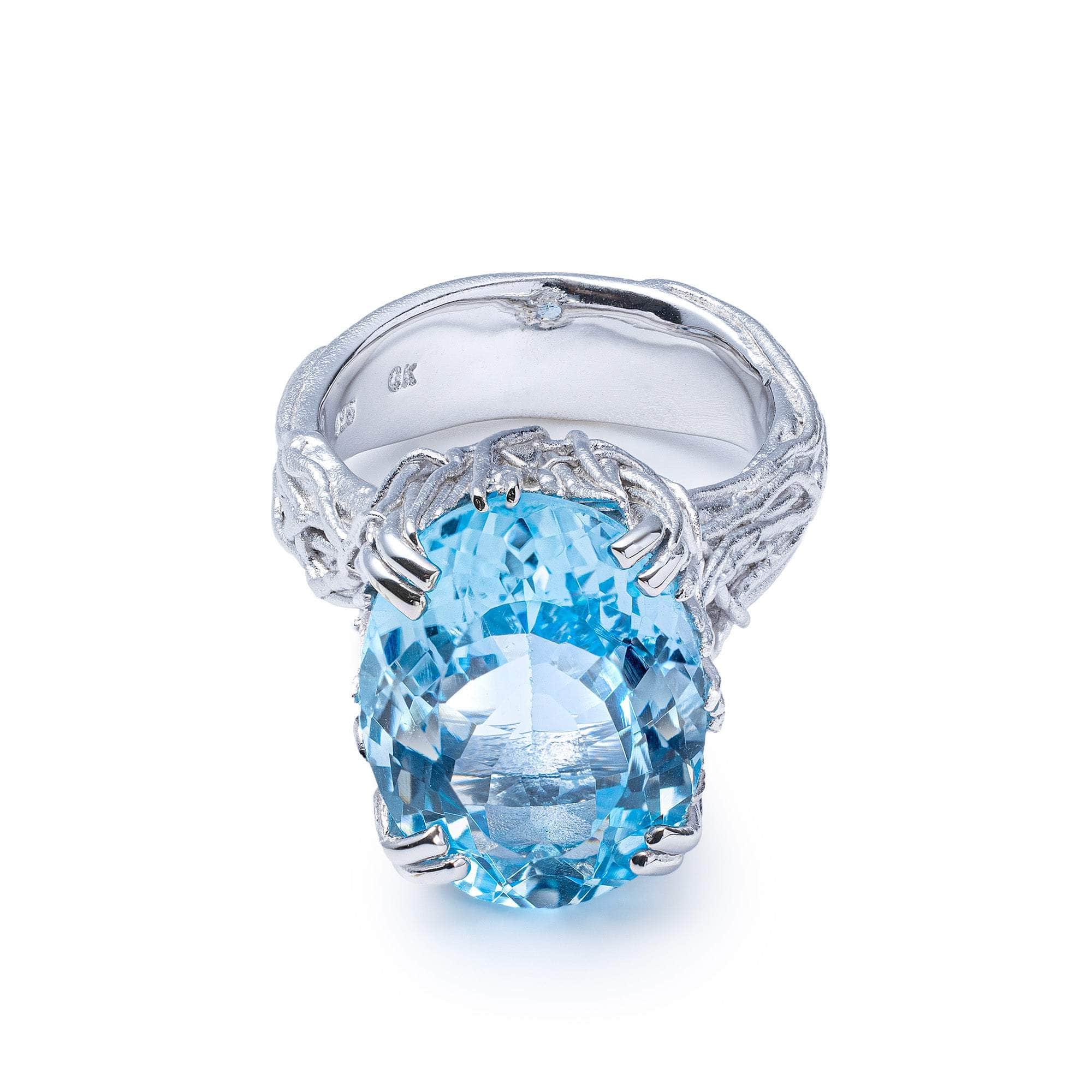 Hapi Textured 925 Silver Ring with Natural Oval-cut Blue Topaz