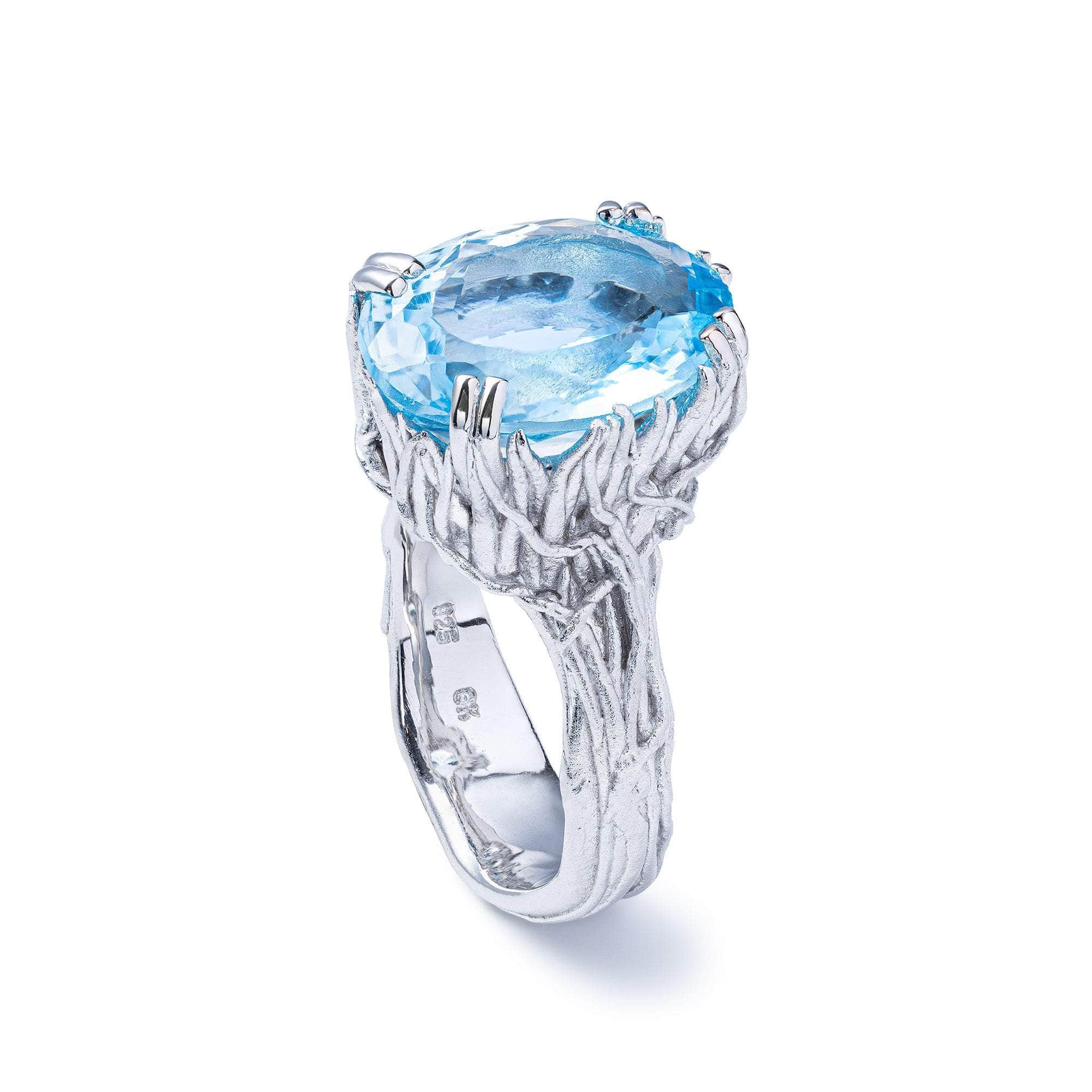 Hapi Textured 925 Silver Ring with Natural Oval-cut Blue Topaz