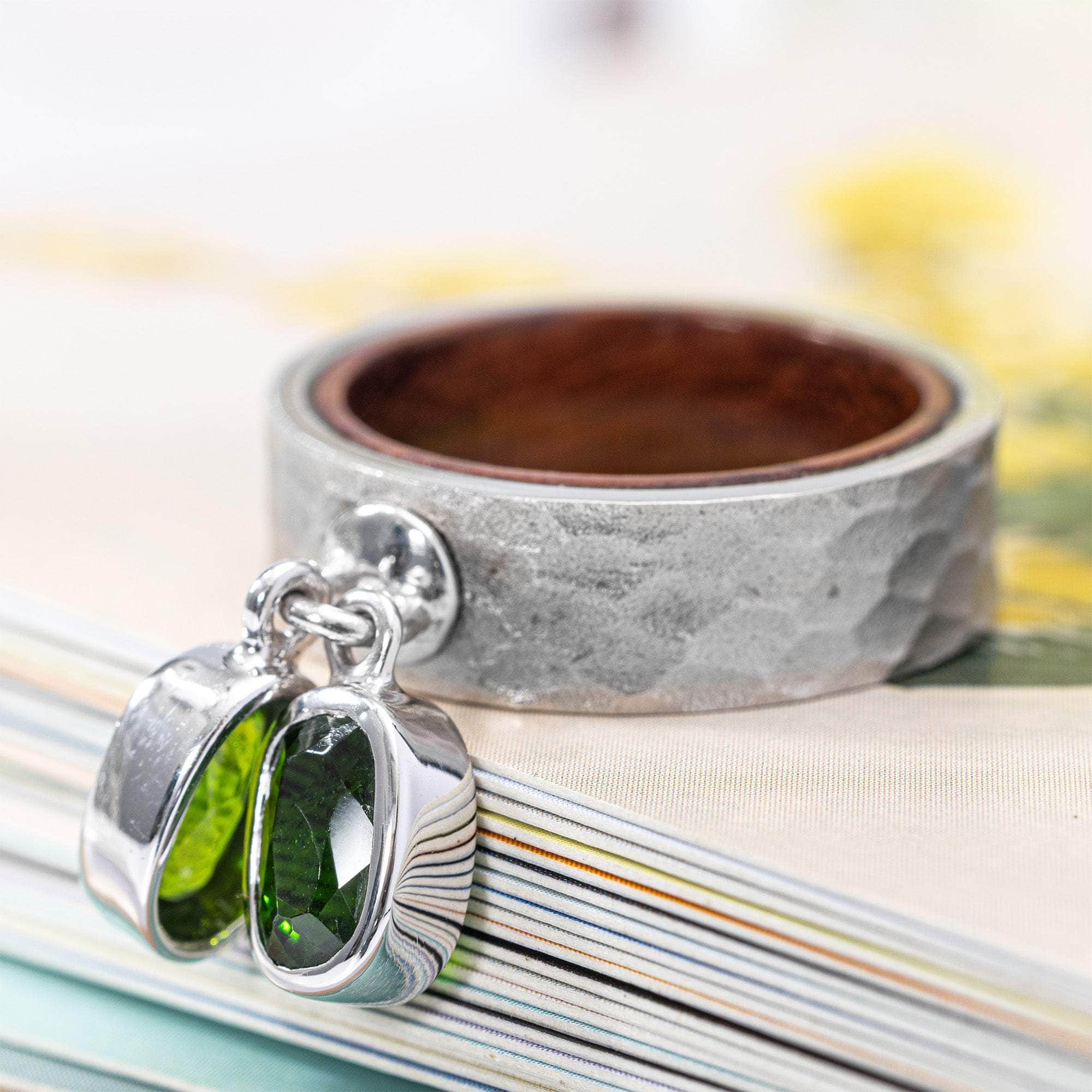 Harpies Dual Chrome Diopside Handmade Ring in Sterling Silver & Rosewood