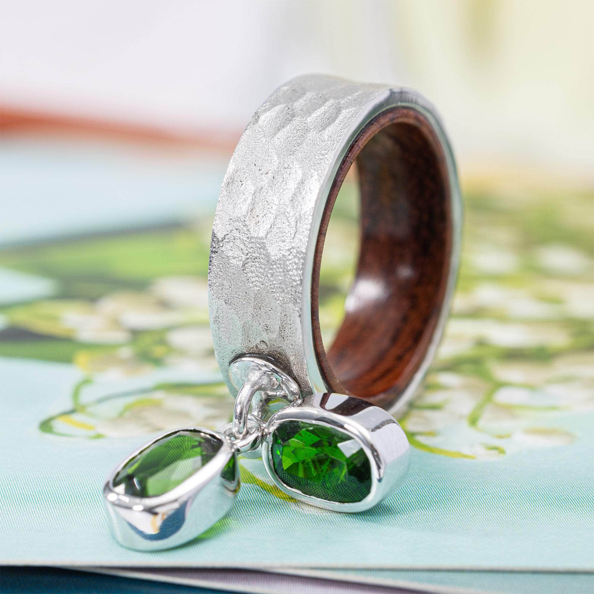 Harpies Dual Chrome Diopside Handmade Ring in Sterling Silver & Rosewood