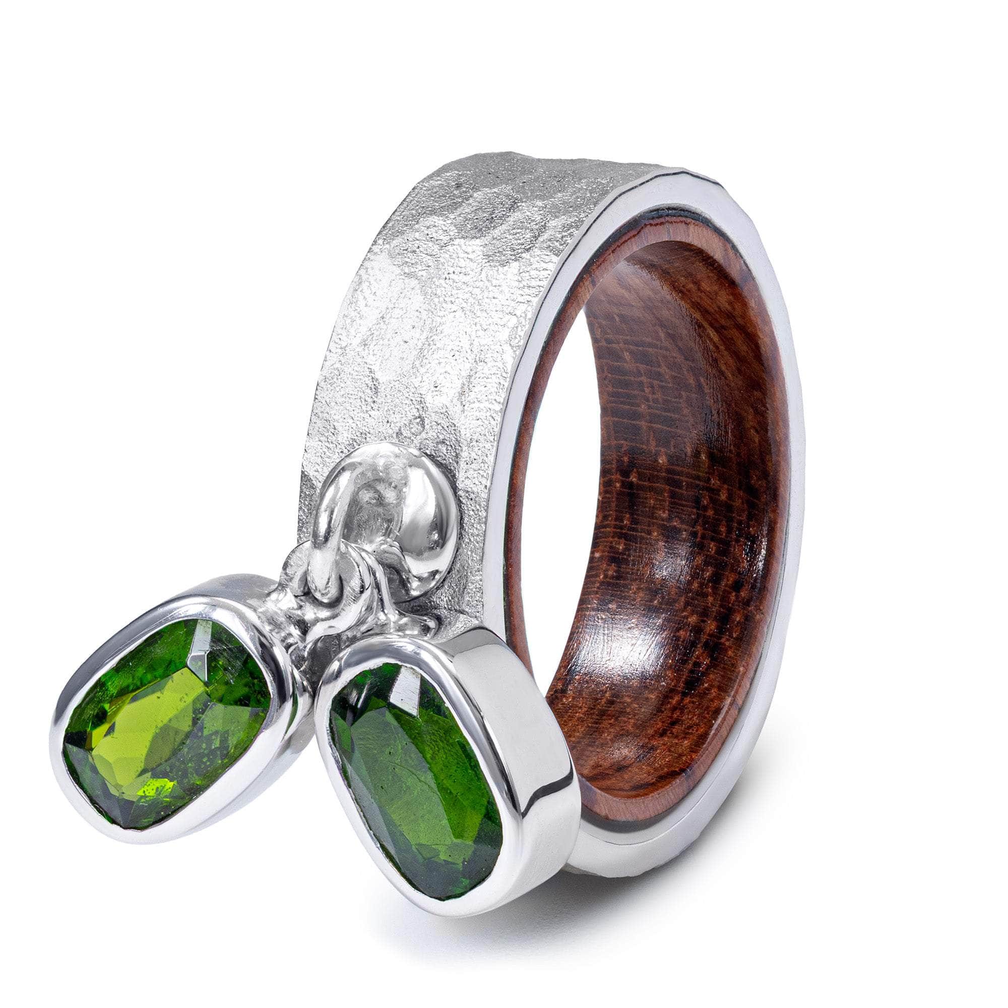 Harpies Dual Chrome Diopside Handmade Ring in Sterling Silver & Rosewood