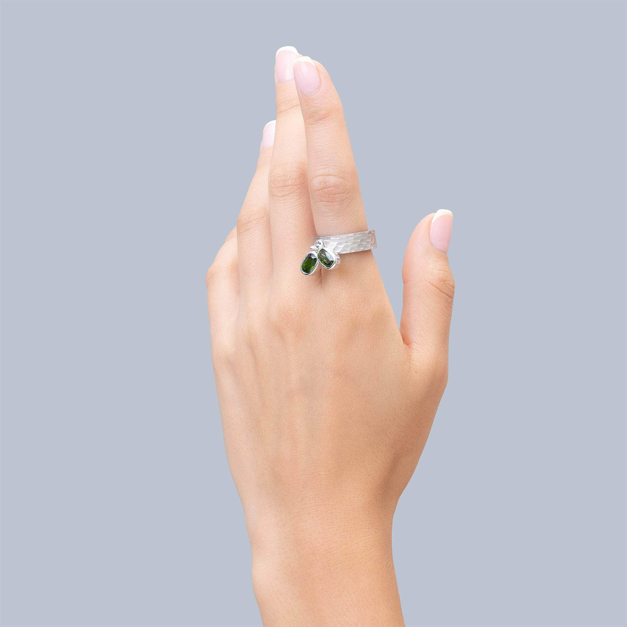 Harpies Dual Chrome Diopside Handmade Ring in Sterling Silver & Rosewood