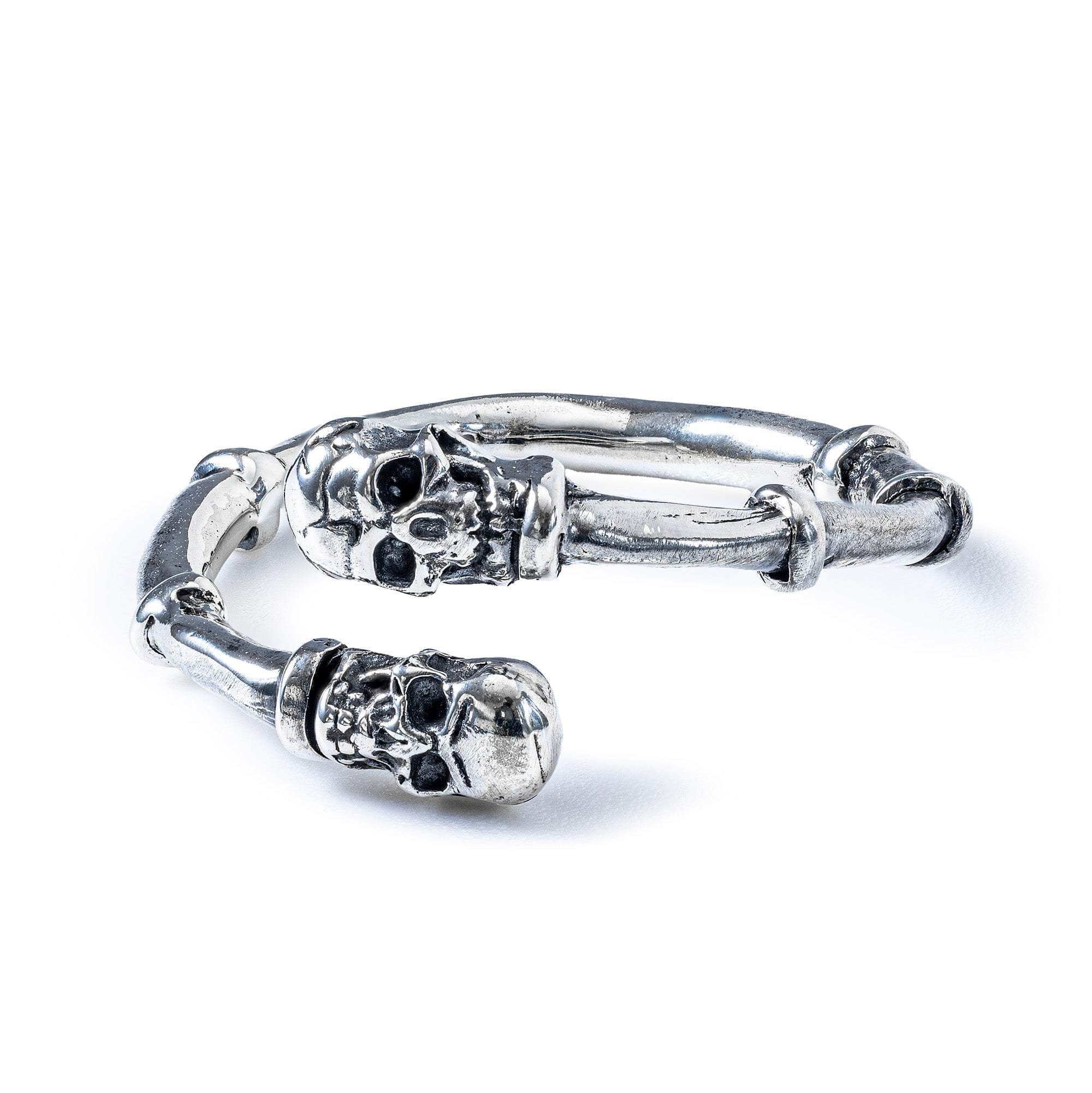 Helheim Minimalist 925 Sterling Silver Open Ring with Double Skull Design