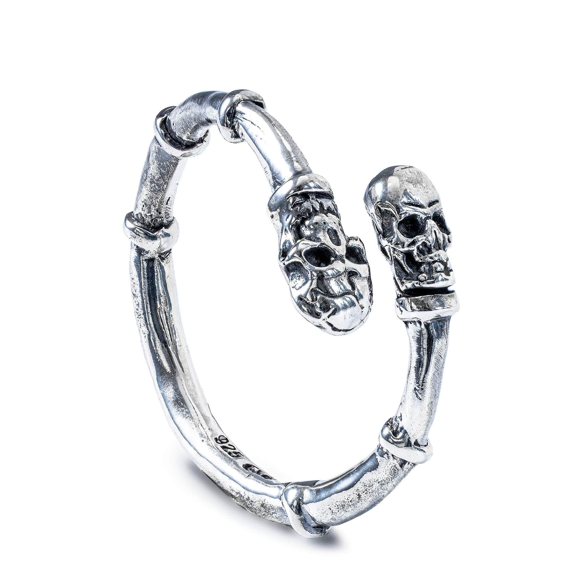 Helheim Minimalist 925 Sterling Silver Open Ring with Double Skull Design