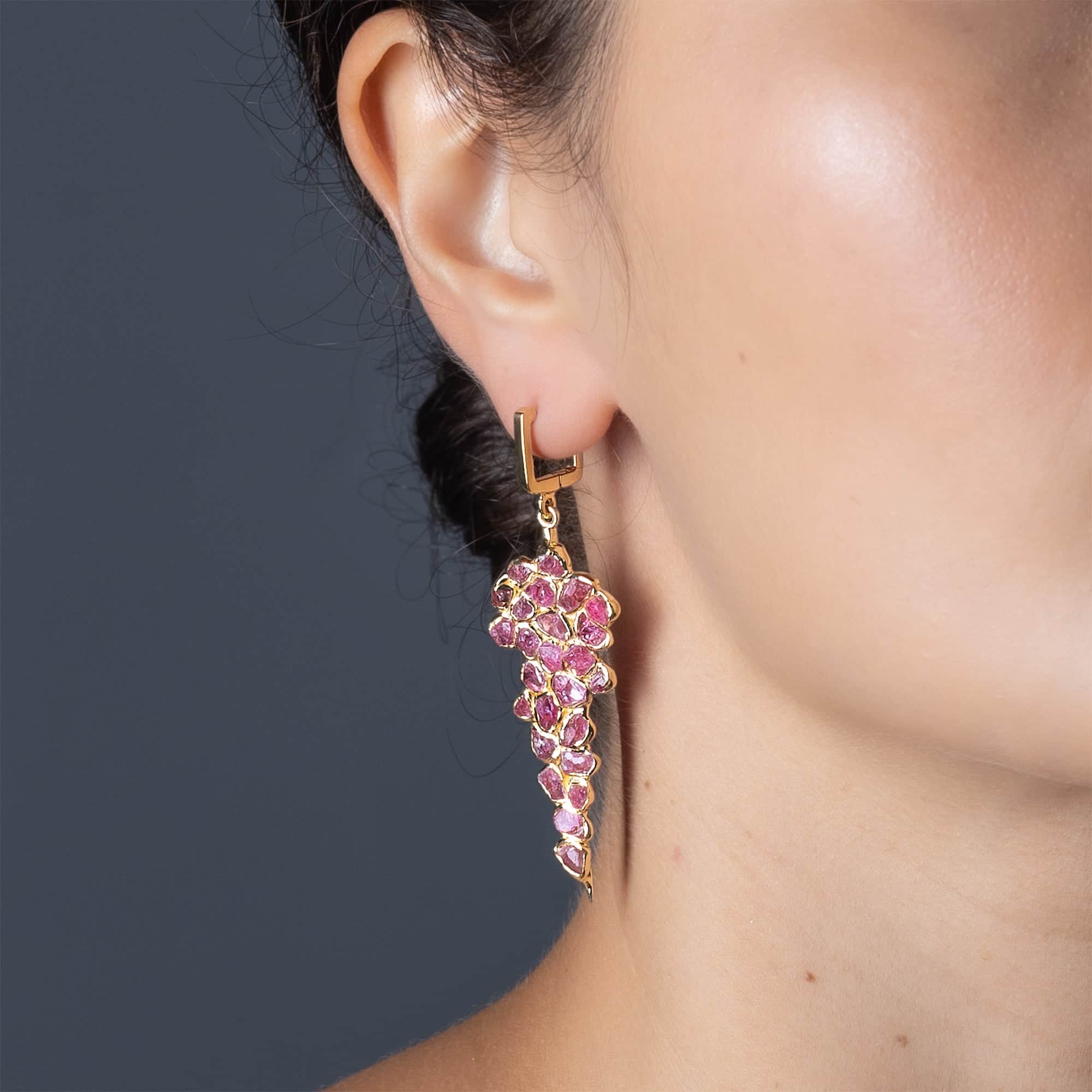 Tarina Handcrafted Earrings with Raw Pink Spinel in 14K Gold Plated Sterling Silver