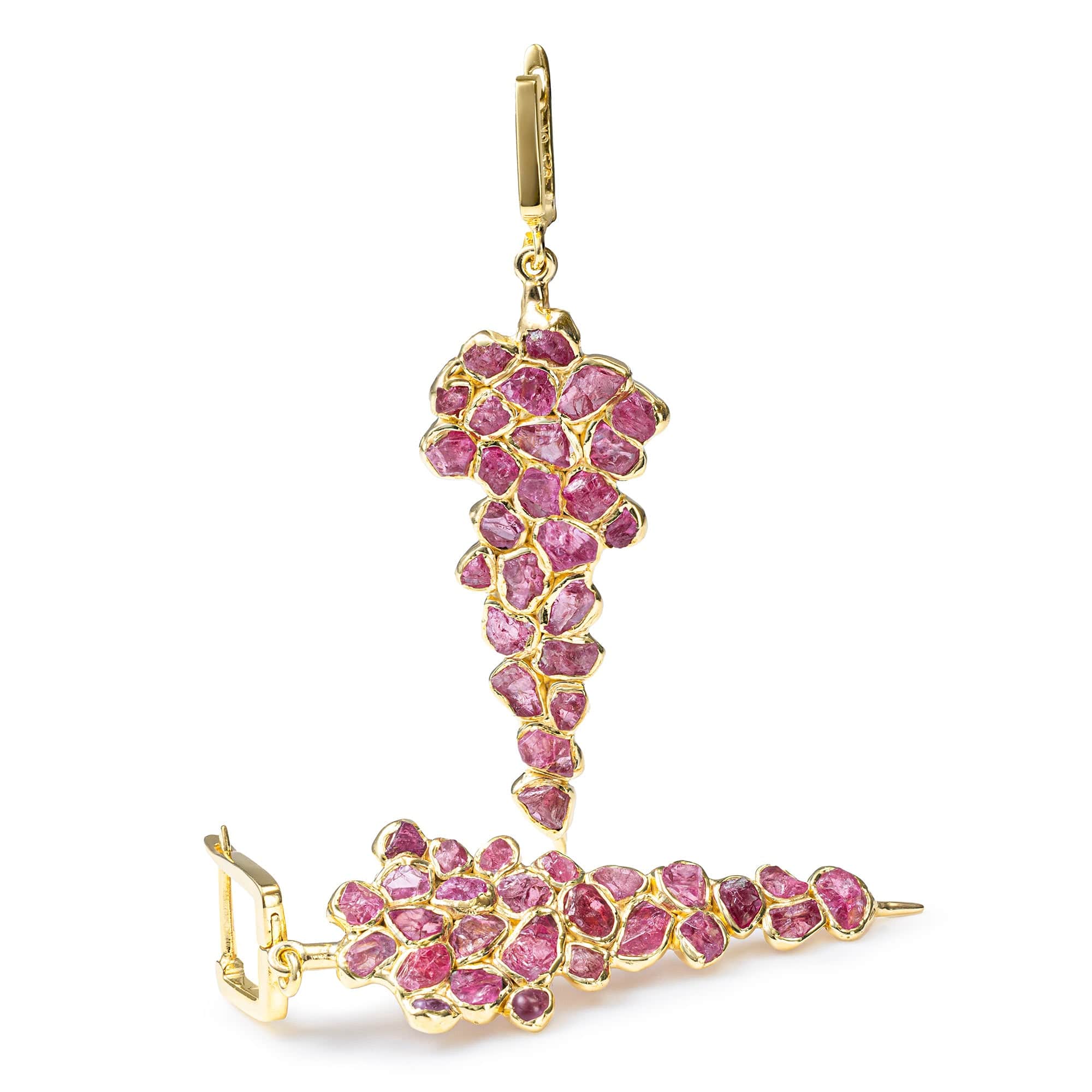 Tarina Handcrafted Earrings with Raw Pink Spinel in 14K Gold Plated Sterling Silver