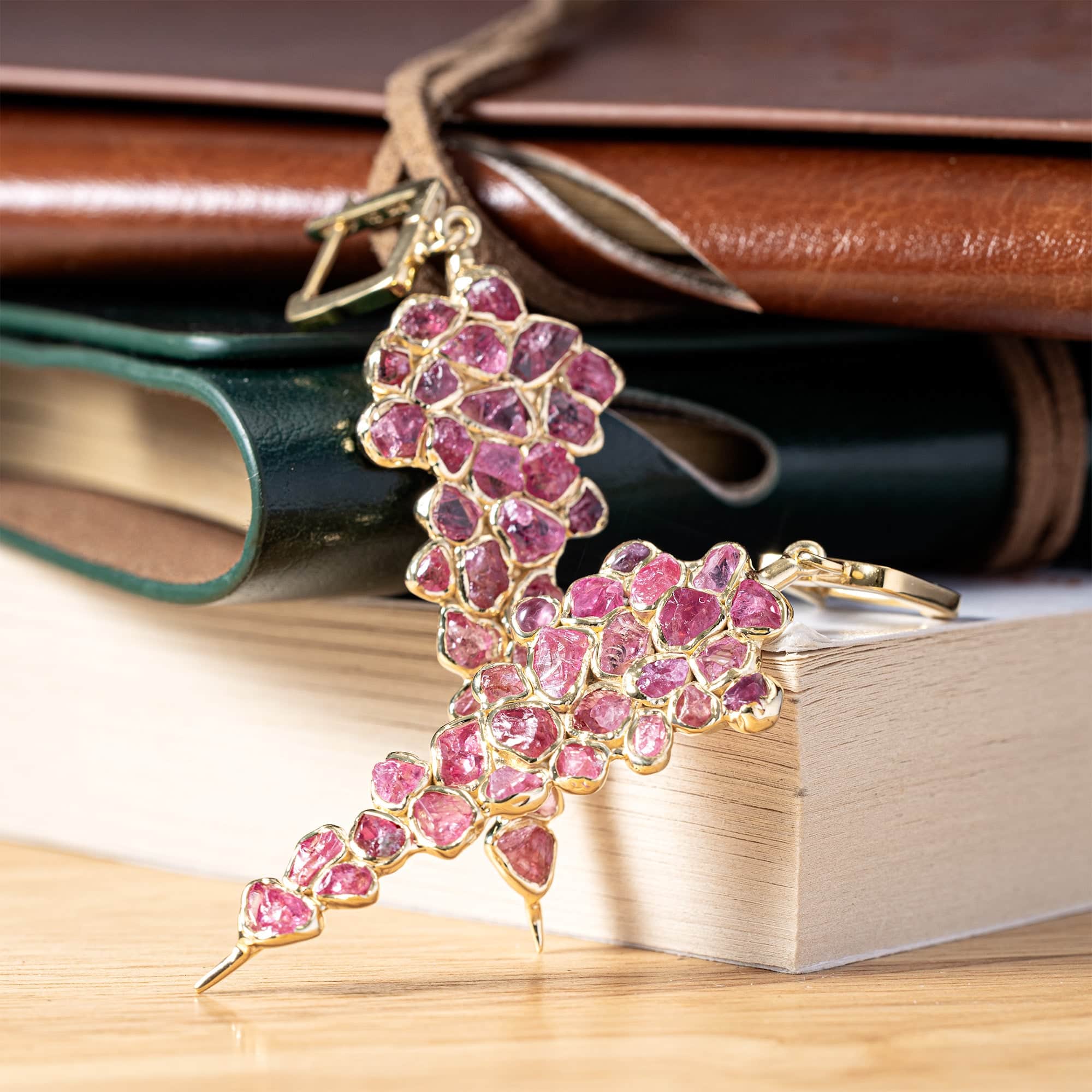 Tarina Handcrafted Earrings with Raw Pink Spinel in 14K Gold Plated Sterling Silver