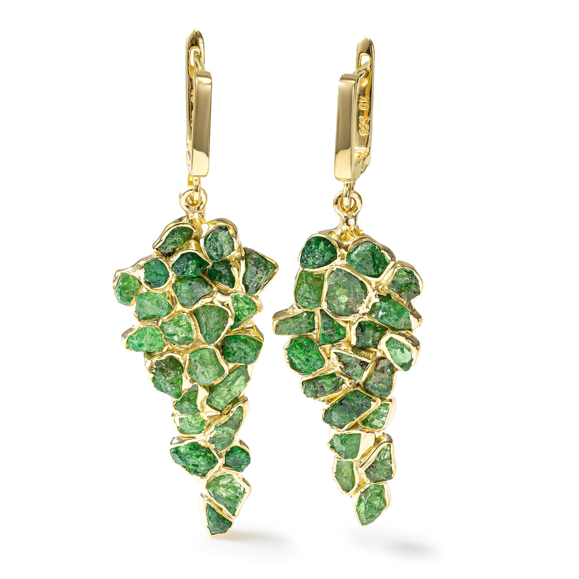 Tarina Limited Edition Earrings with Raw Tsavorite Green Garnet in 14K Gold Plated Sterling Silver