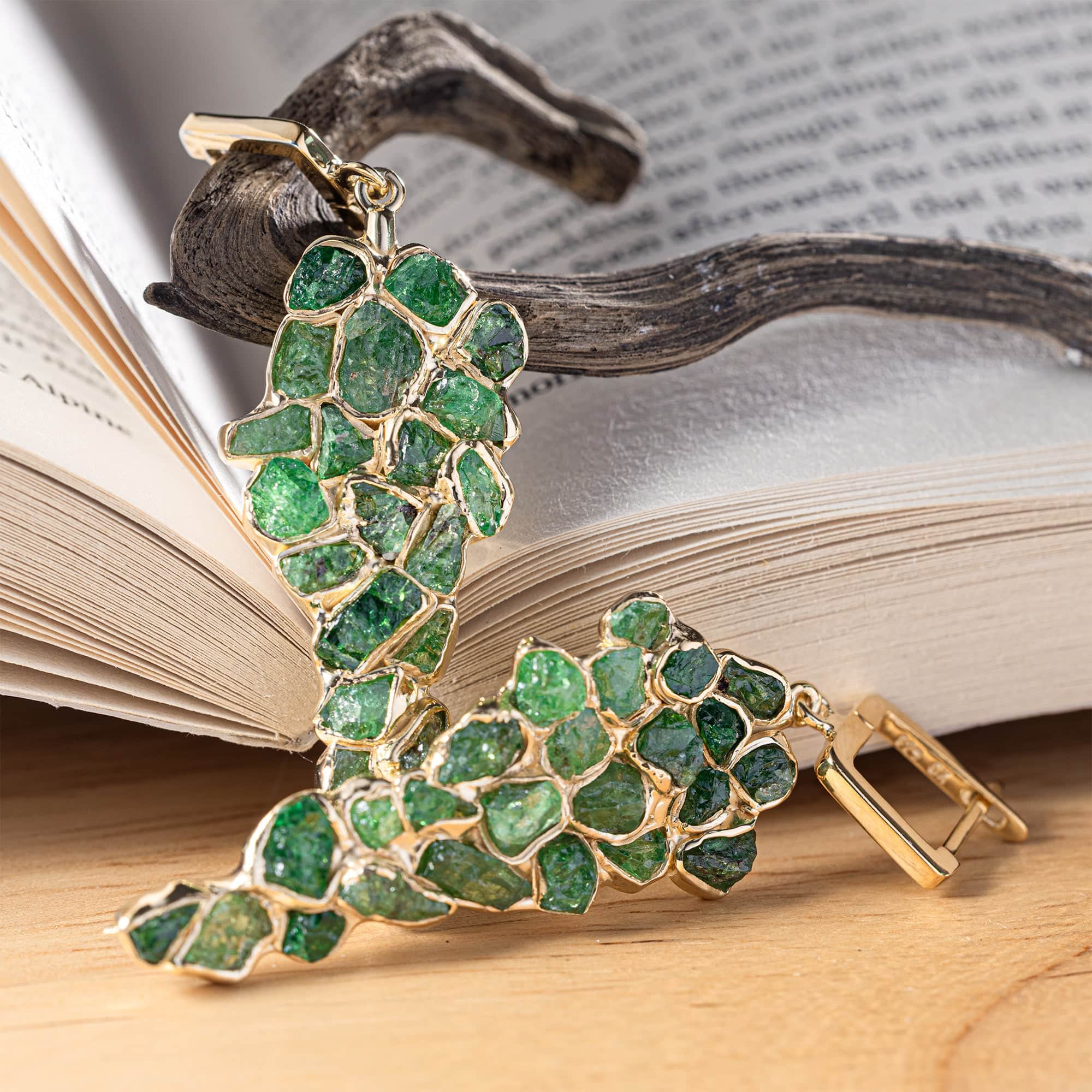 Tarina Limited Edition Earrings with Raw Tsavorite Green Garnet in 14K Gold Plated Sterling Silver