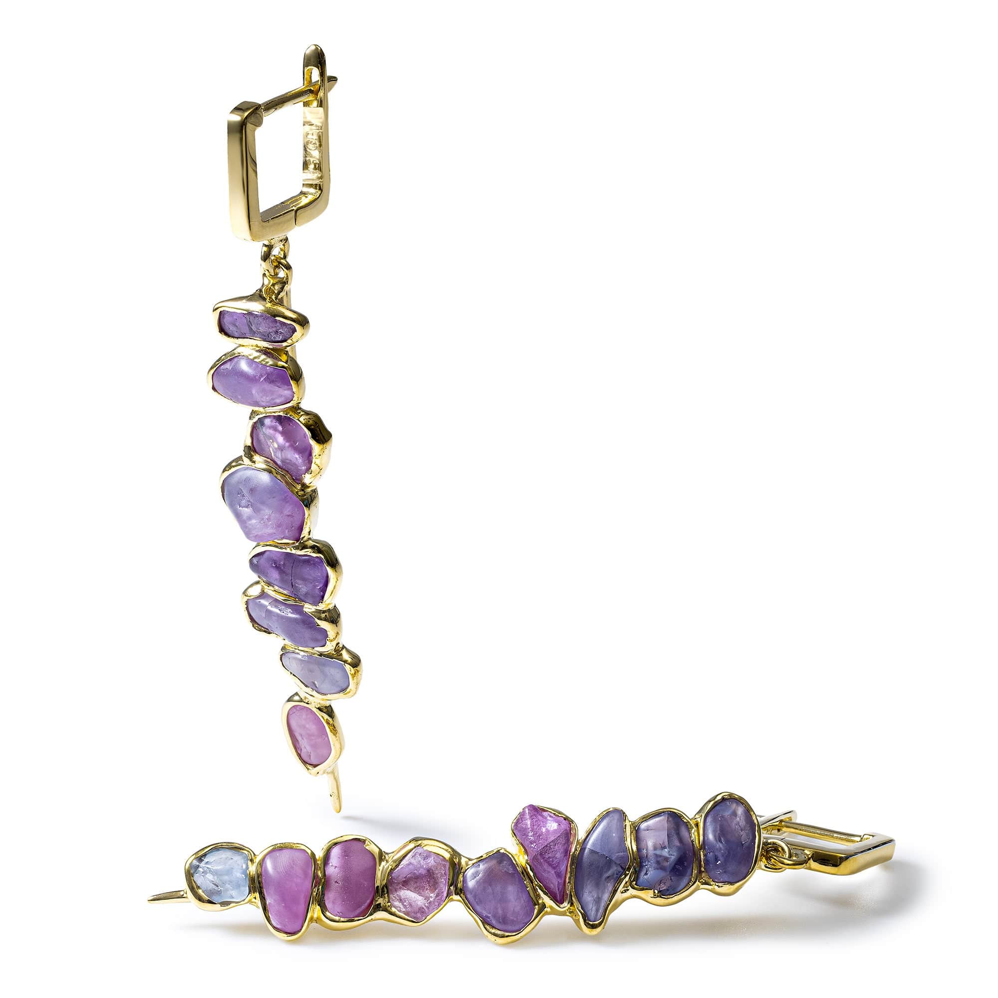 Thera Handcrafted Dangle Earrings with Raw Pink Sapphire in 14K Gold Plated Sterling Silver