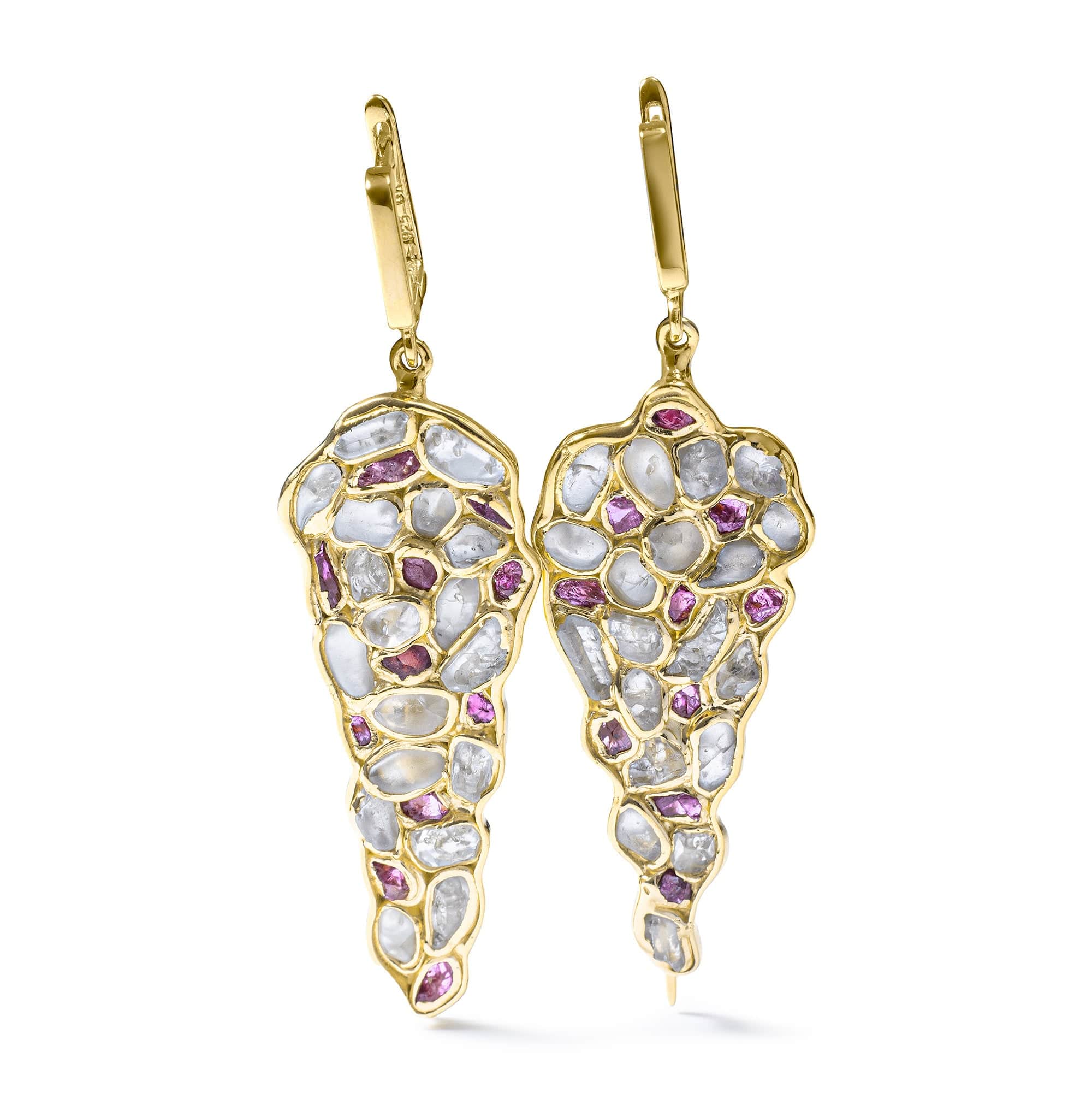 Tarina Limited Edition Earrings with Raw White Zircon & Ruby in 14K Gold Plated Sterling Silver