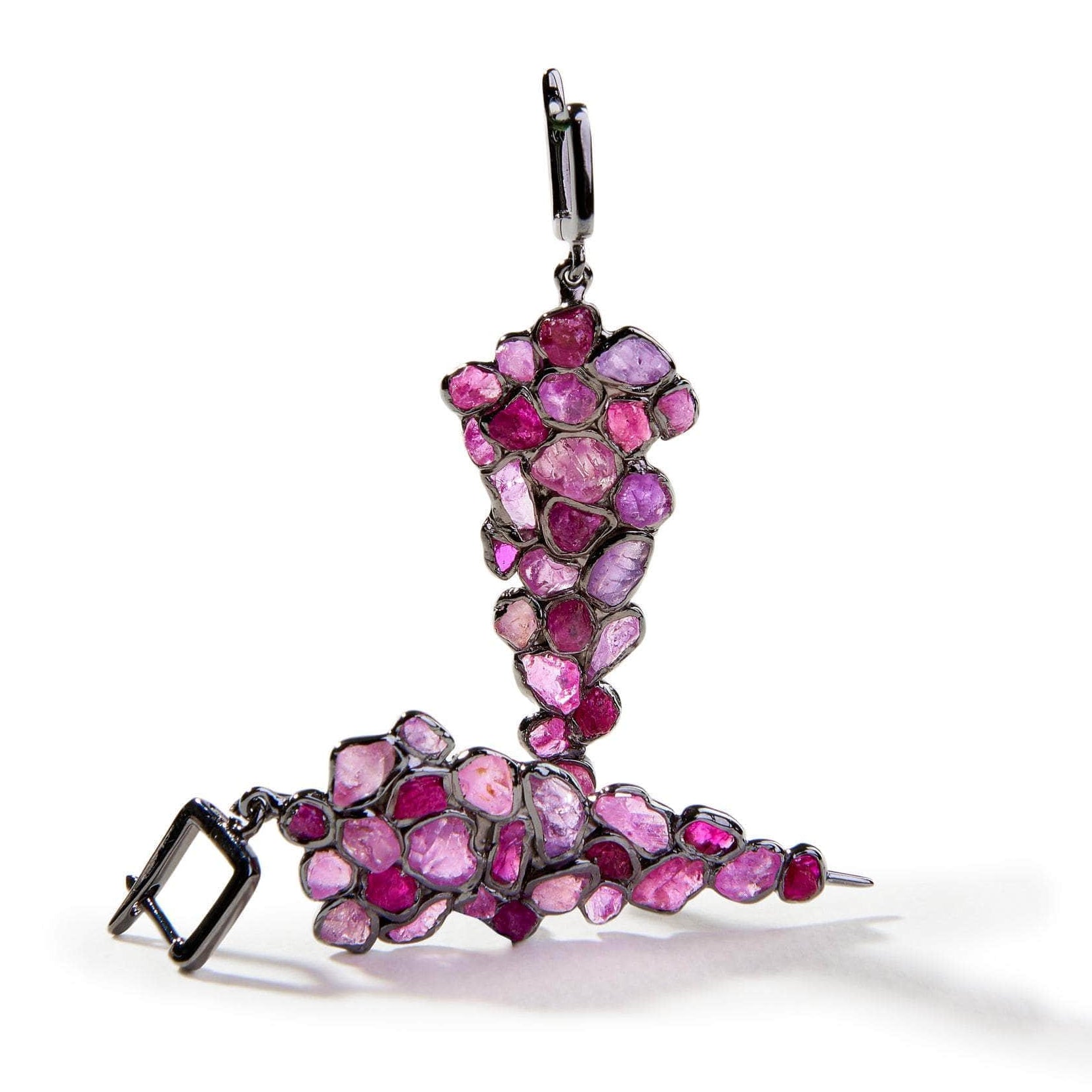 Iris Rough Pink Sapphire and Ruby Earrings