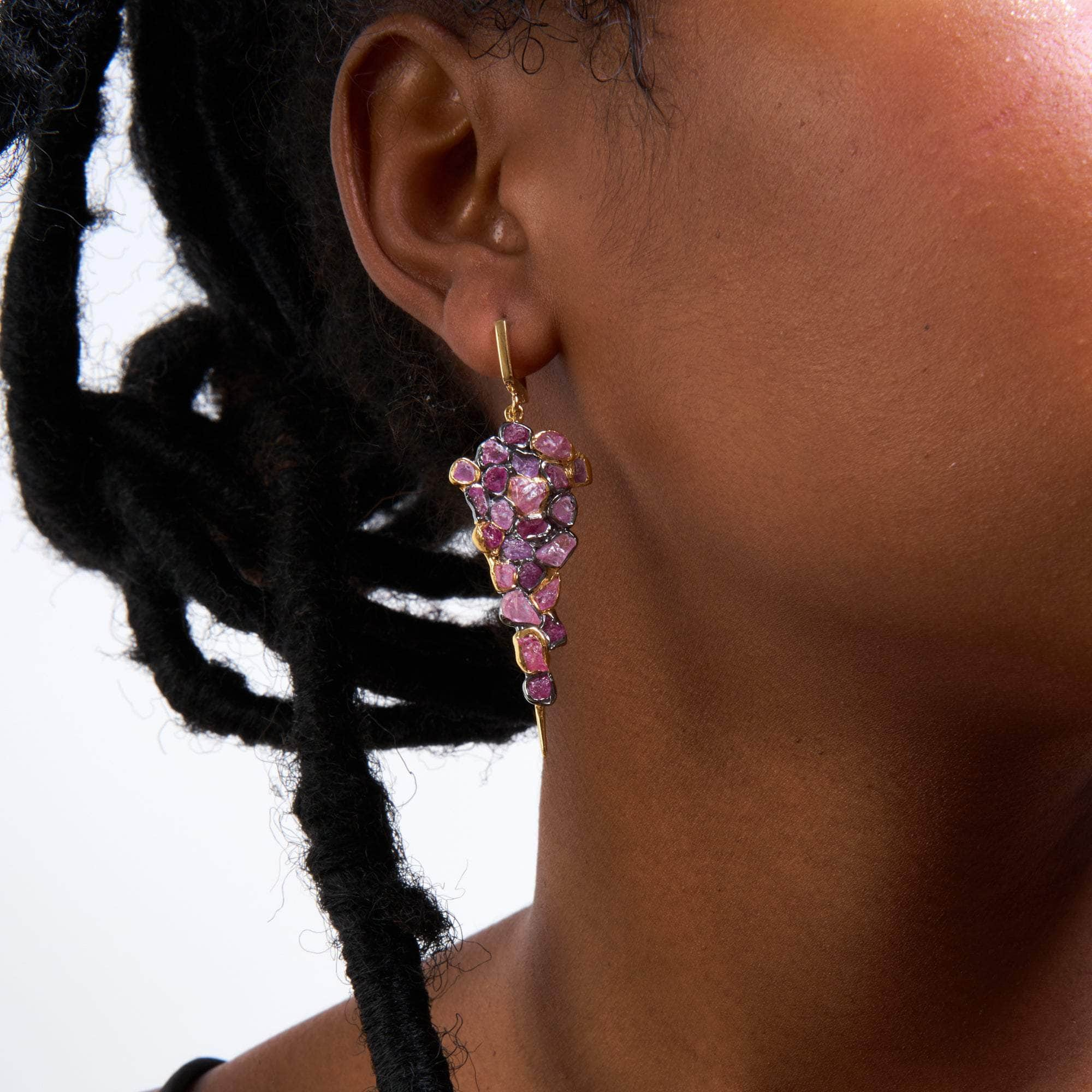 Skye Rough Pink Sapphire and Ruby Earrings GERMAN KABIRSKI