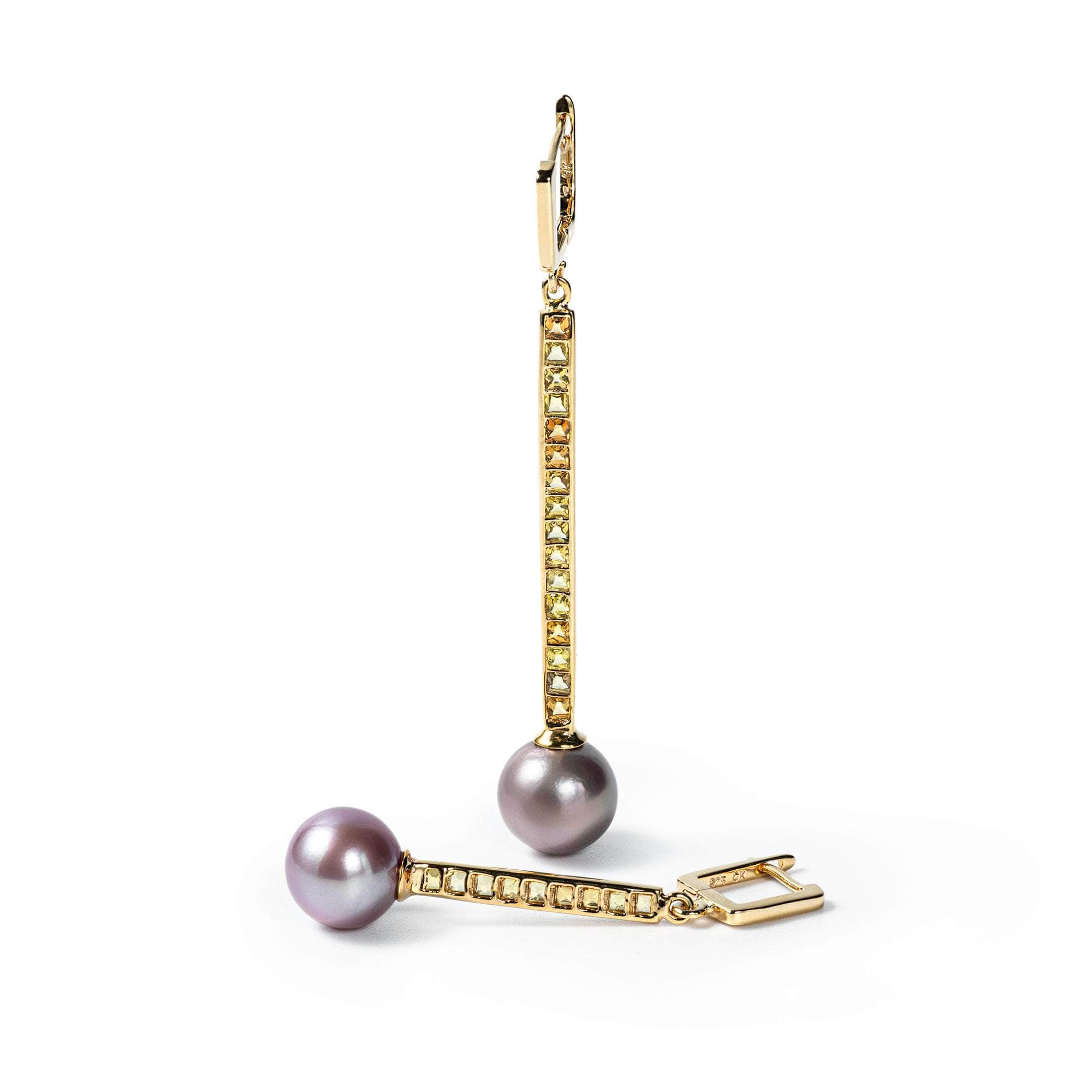 Gwen Purple Pearl and Orange and Yellow Sapphire Earrings (Gold 18K) GERMAN KABIRSKI