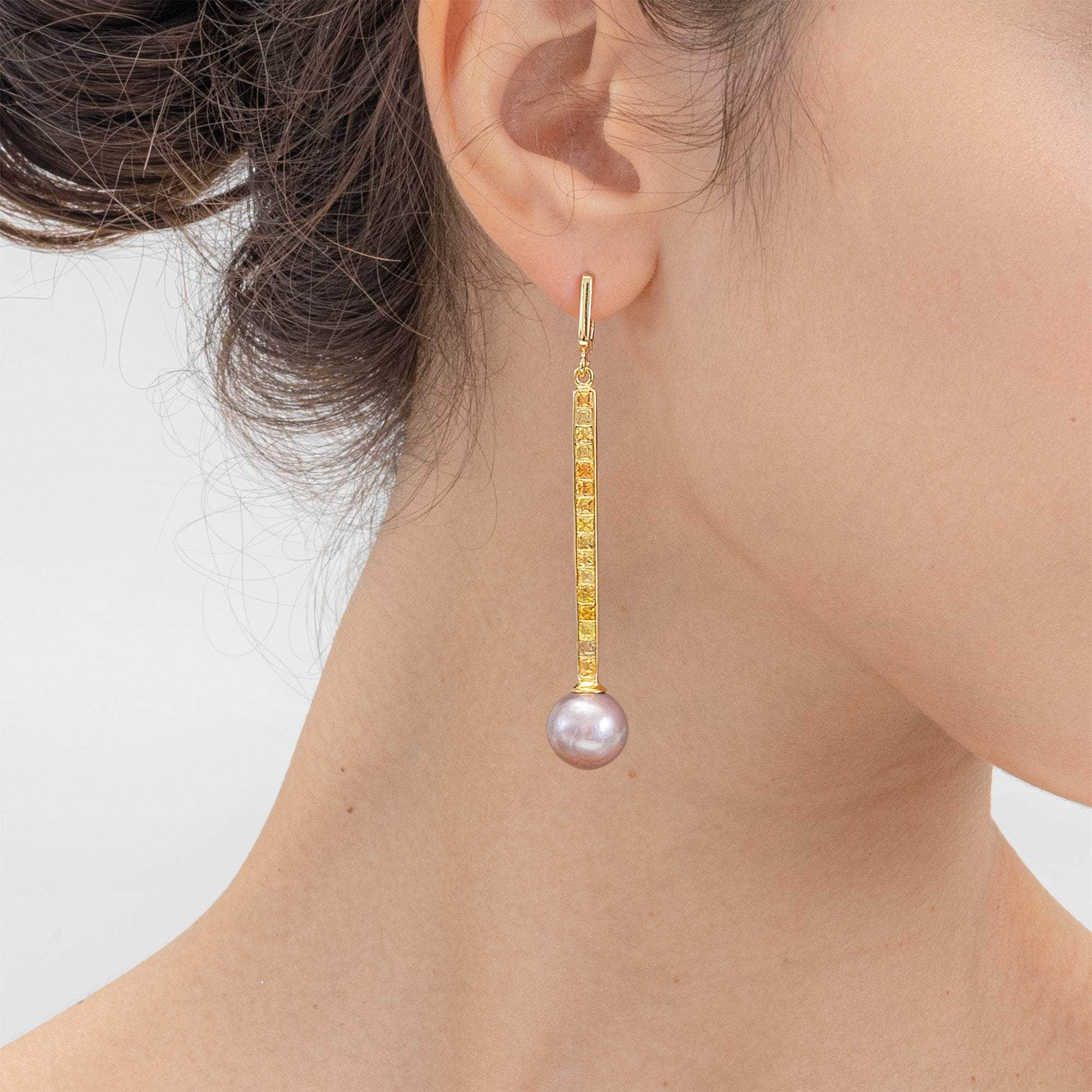 Gwen Purple Pearl and Orange and Yellow Sapphire Earrings (Gold 18K) GERMAN KABIRSKI