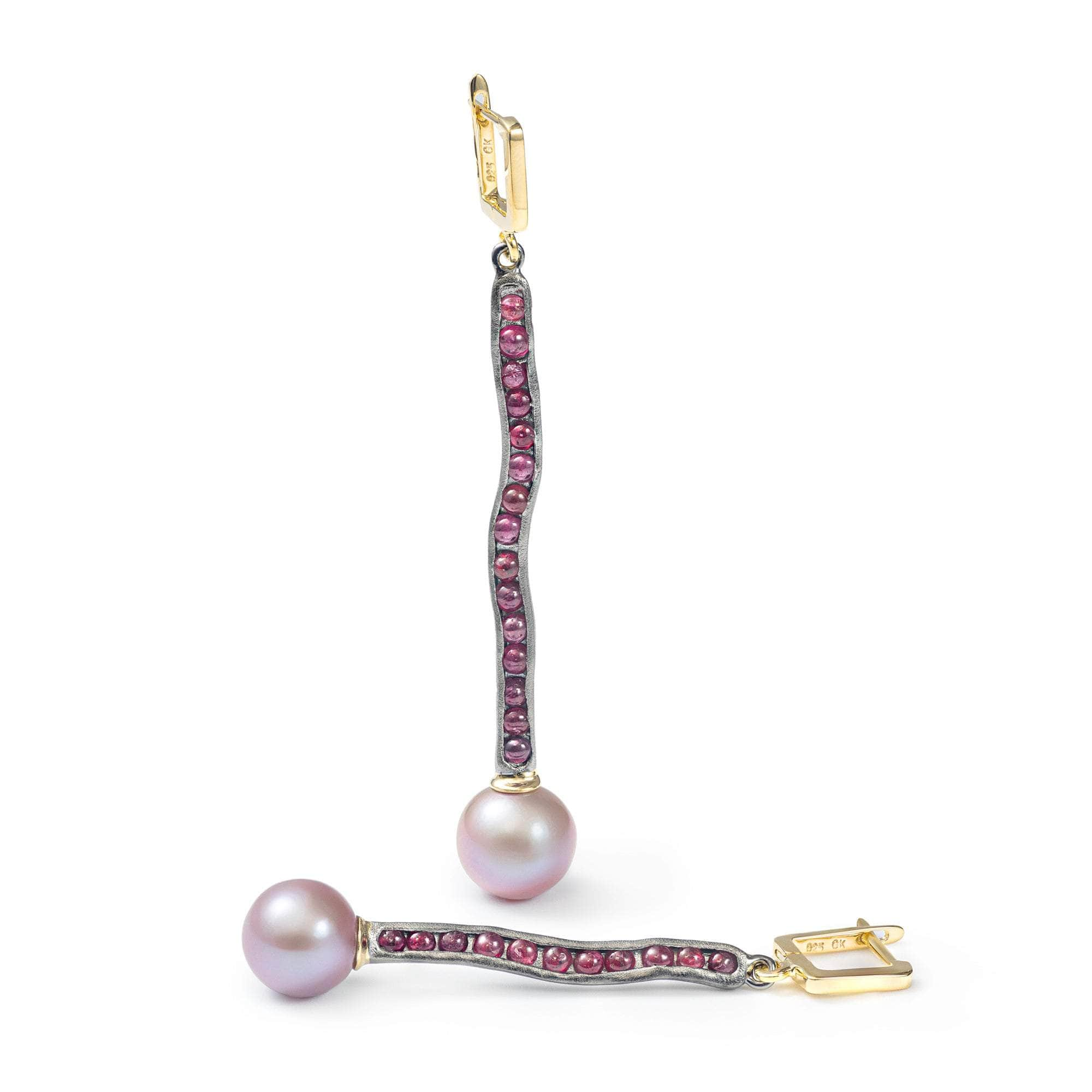 Hagnos Pearl and Ruby Earrings (Black Rhodium, Gold 18K) GERMAN KABIRSKI