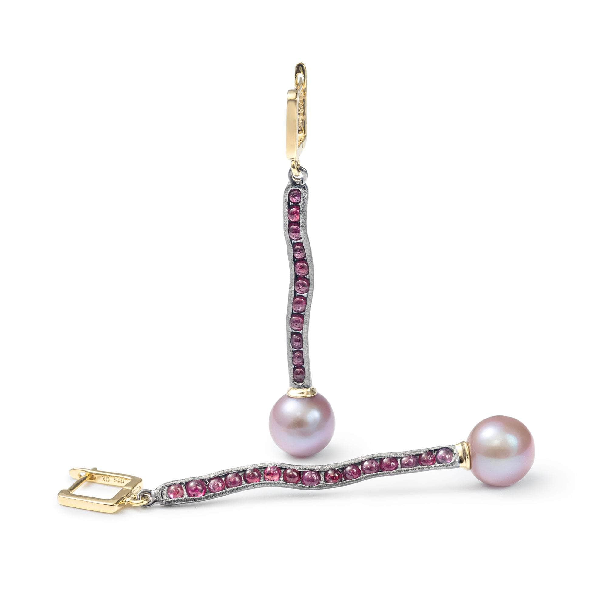 Hagnos Pearl and Ruby Earrings (Black Rhodium, Gold 18K) GERMAN KABIRSKI