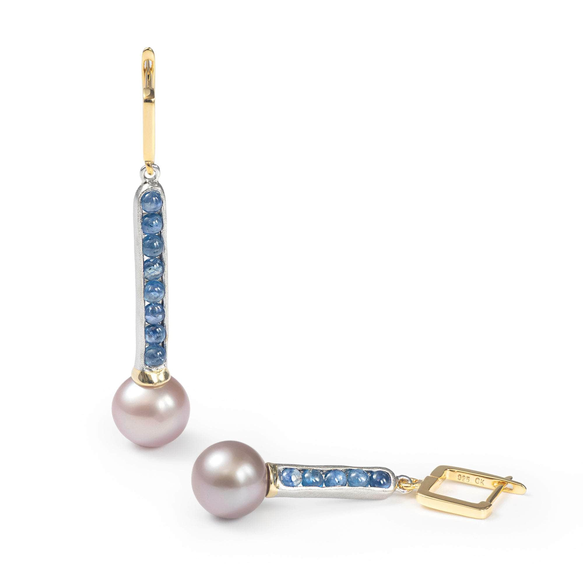 Suddha Pearl and Blue Sapphire Earrings (White Rhodium, Gold 18K) GERMAN KABIRSKI