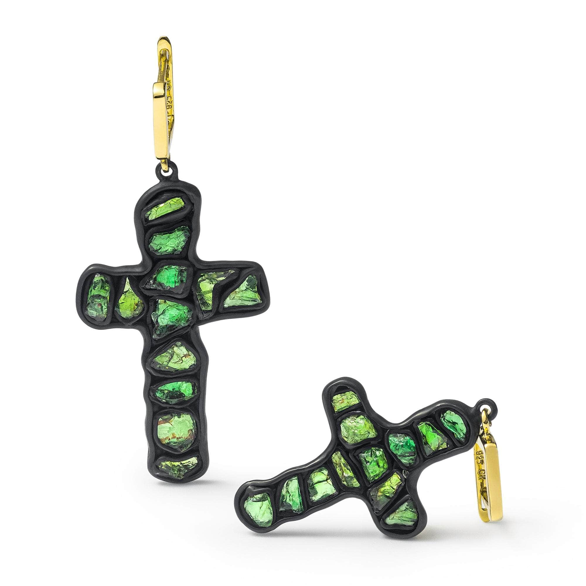 Cruce Rough Chrome Diopside Earrings GERMAN KABIRSKI