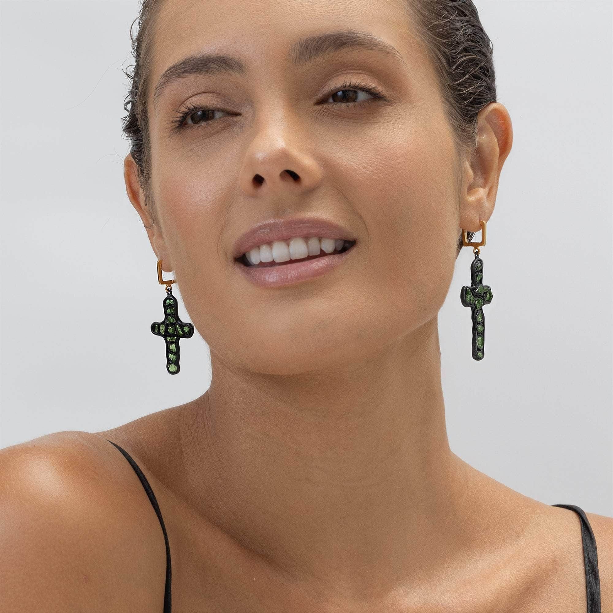 Cruce Rough Chrome Diopside Earrings GERMAN KABIRSKI